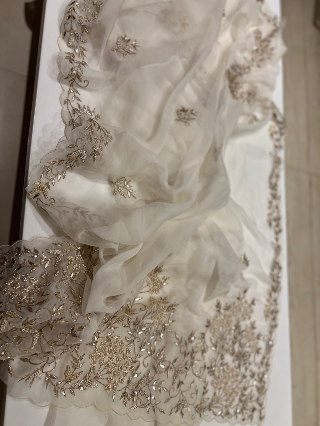 Ivory organza saree