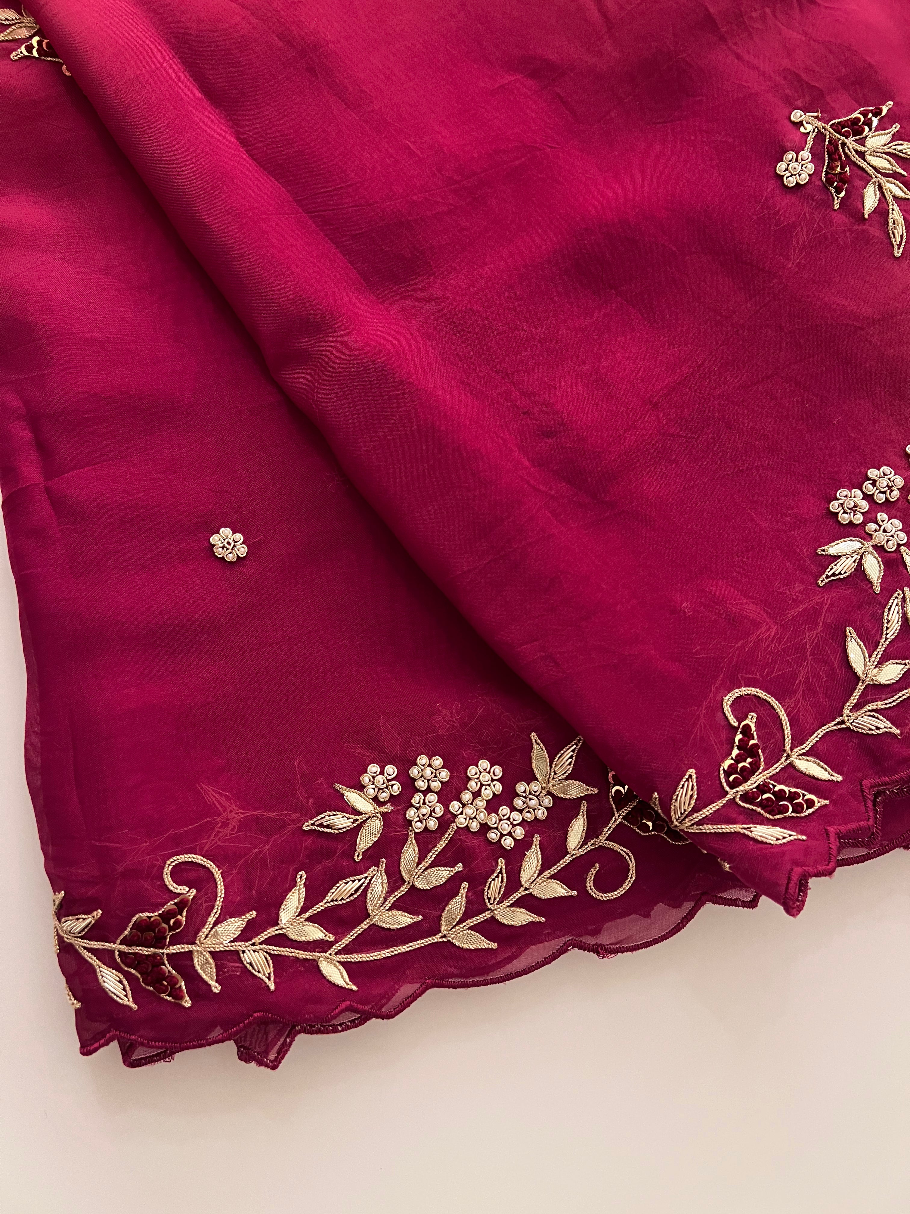 Wine organza saree
