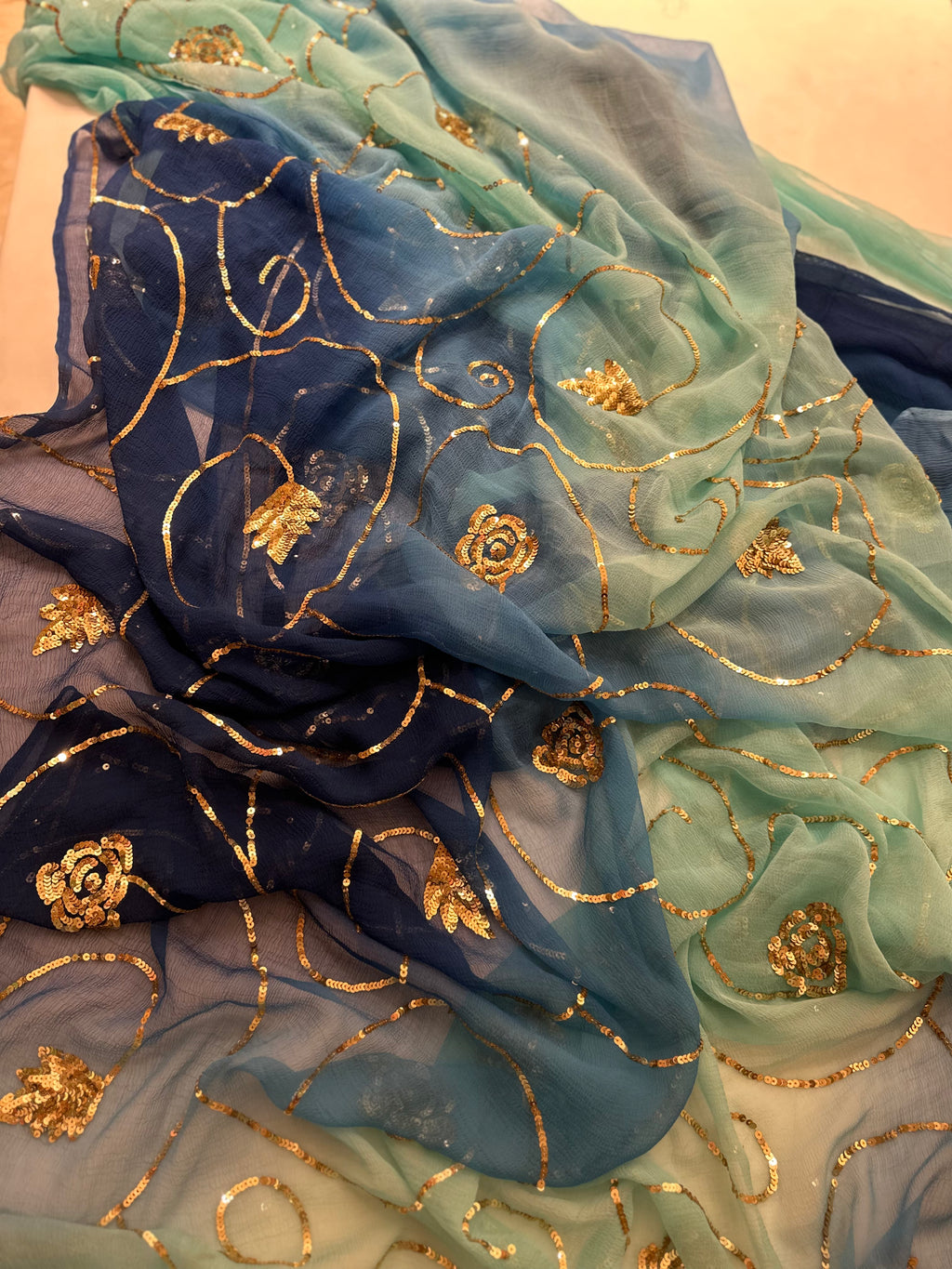 Morni Gold All over sequins Jal saree