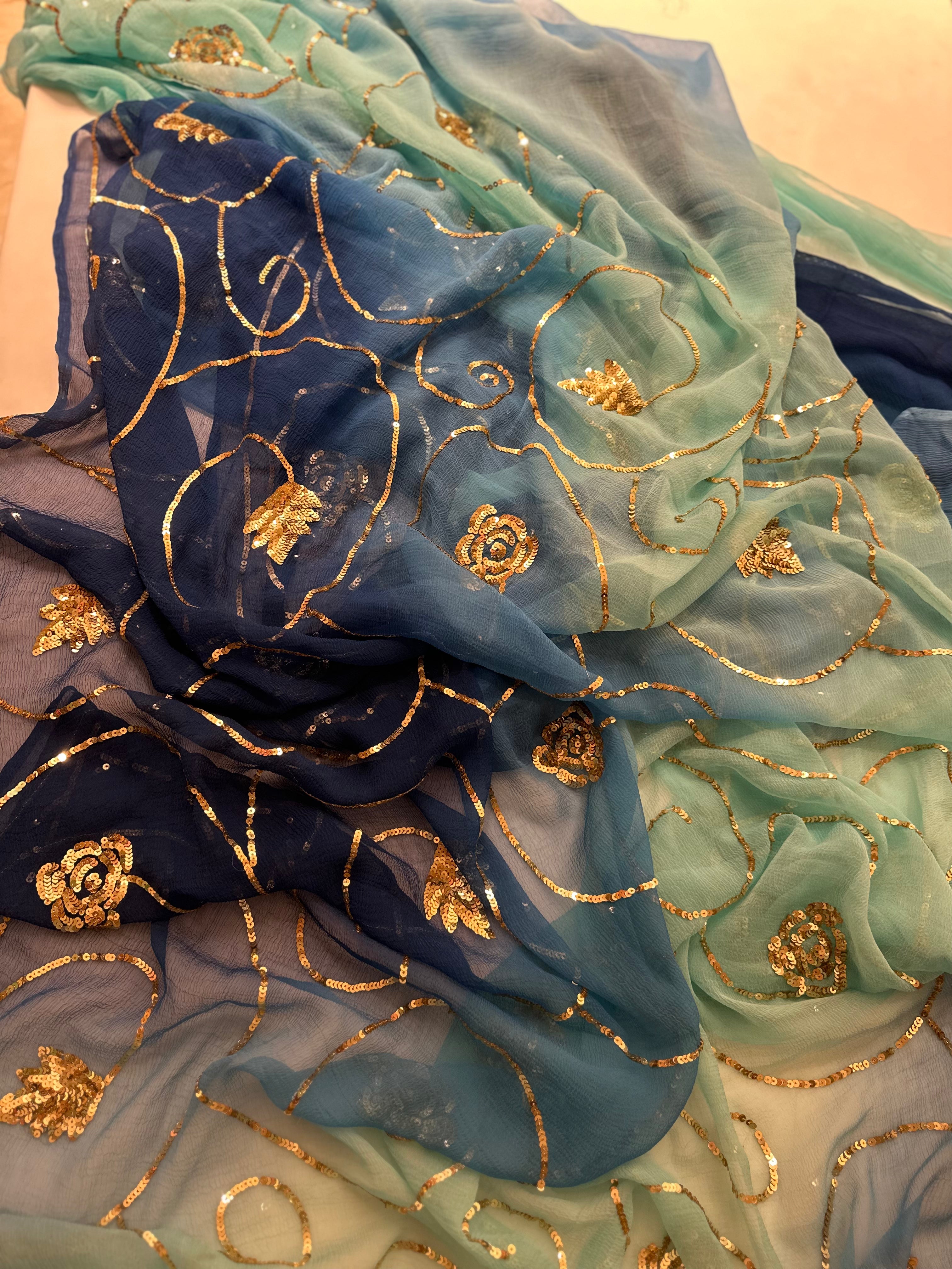 Morni Gold All over sequins Jal saree