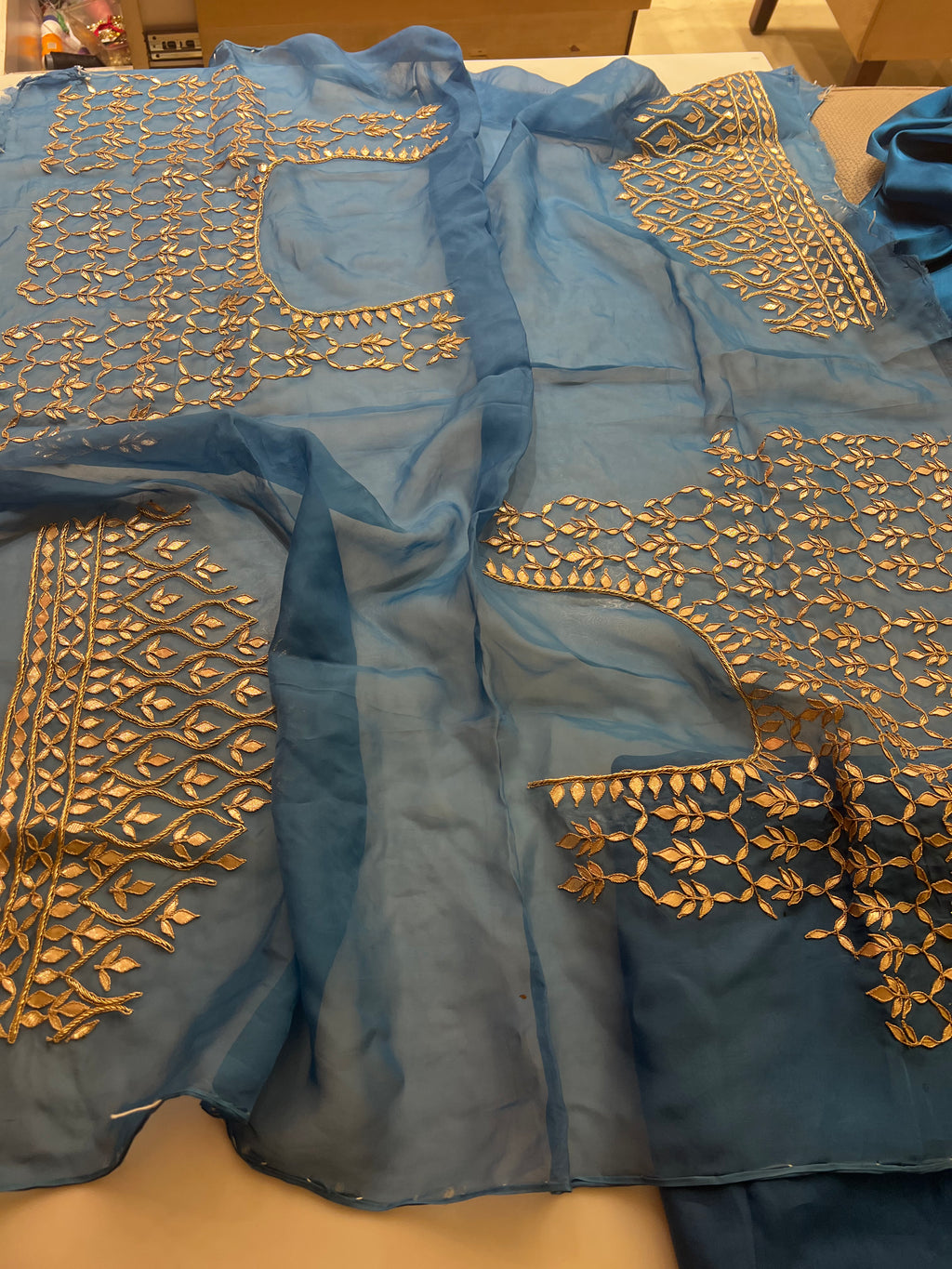 Peacock blue Gotapatti Organza saree