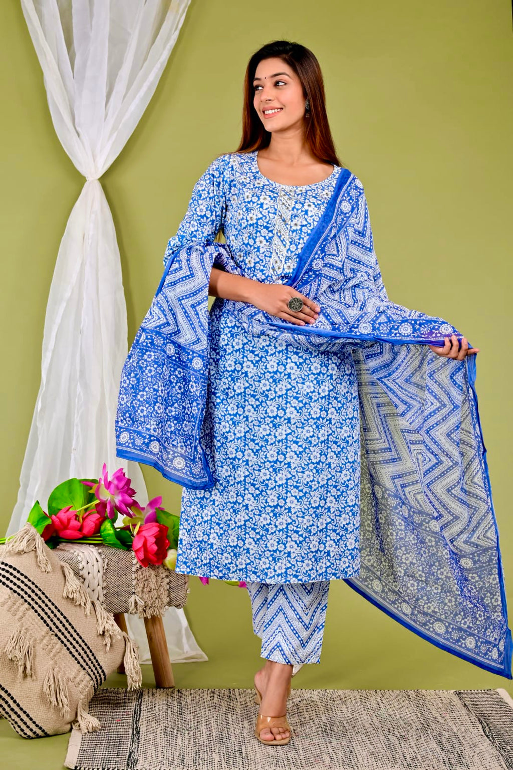 Indigo blue pure cotton