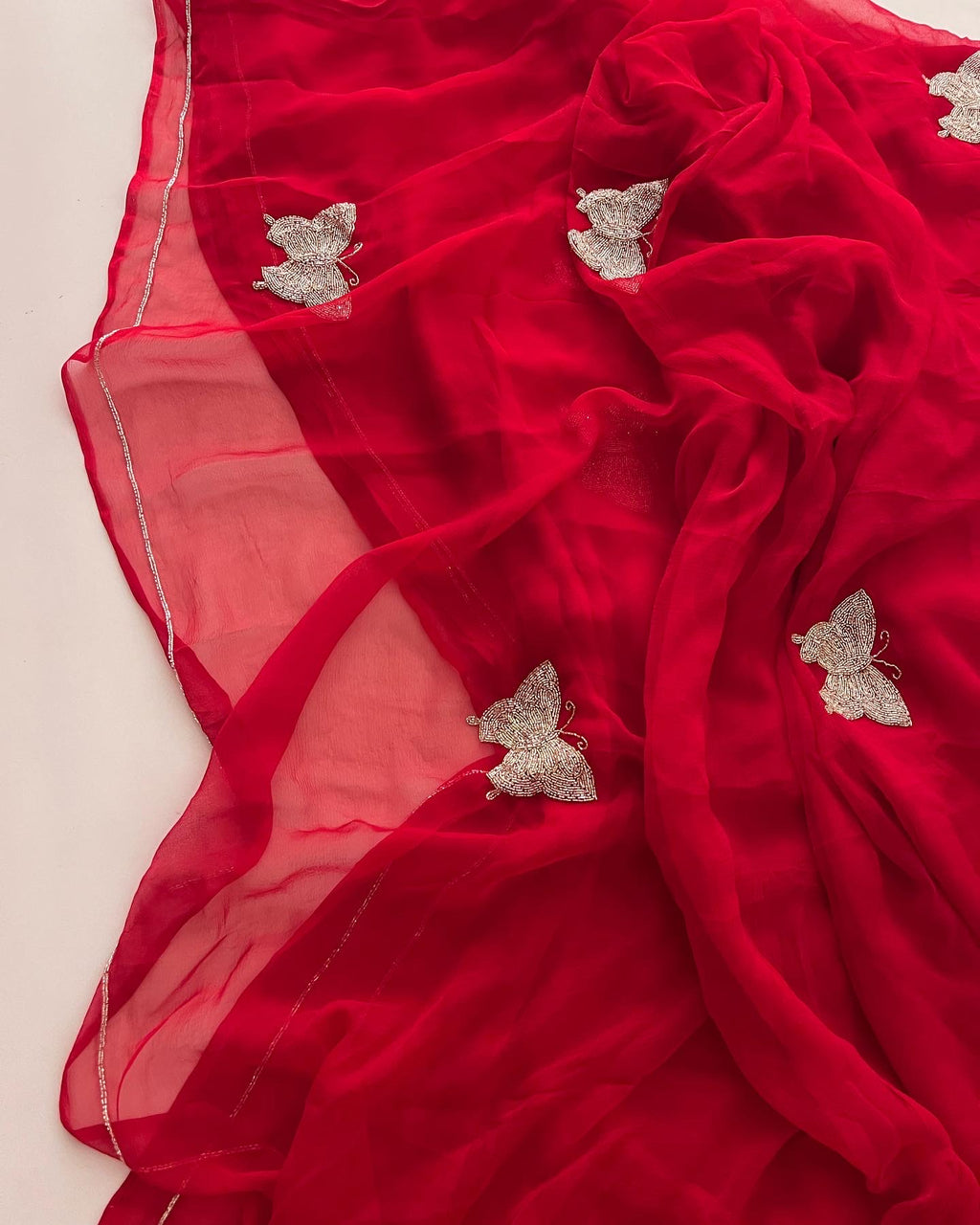 Fatal Red Chiffon saree