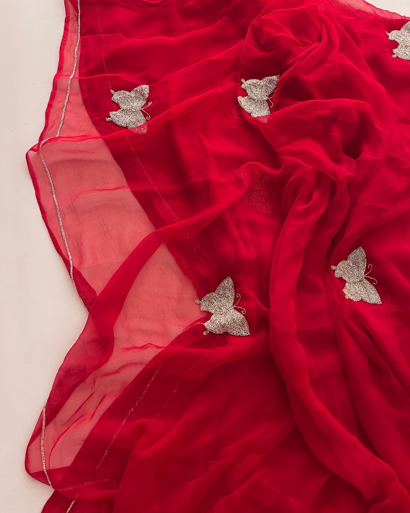 Fatal Red Chiffon saree