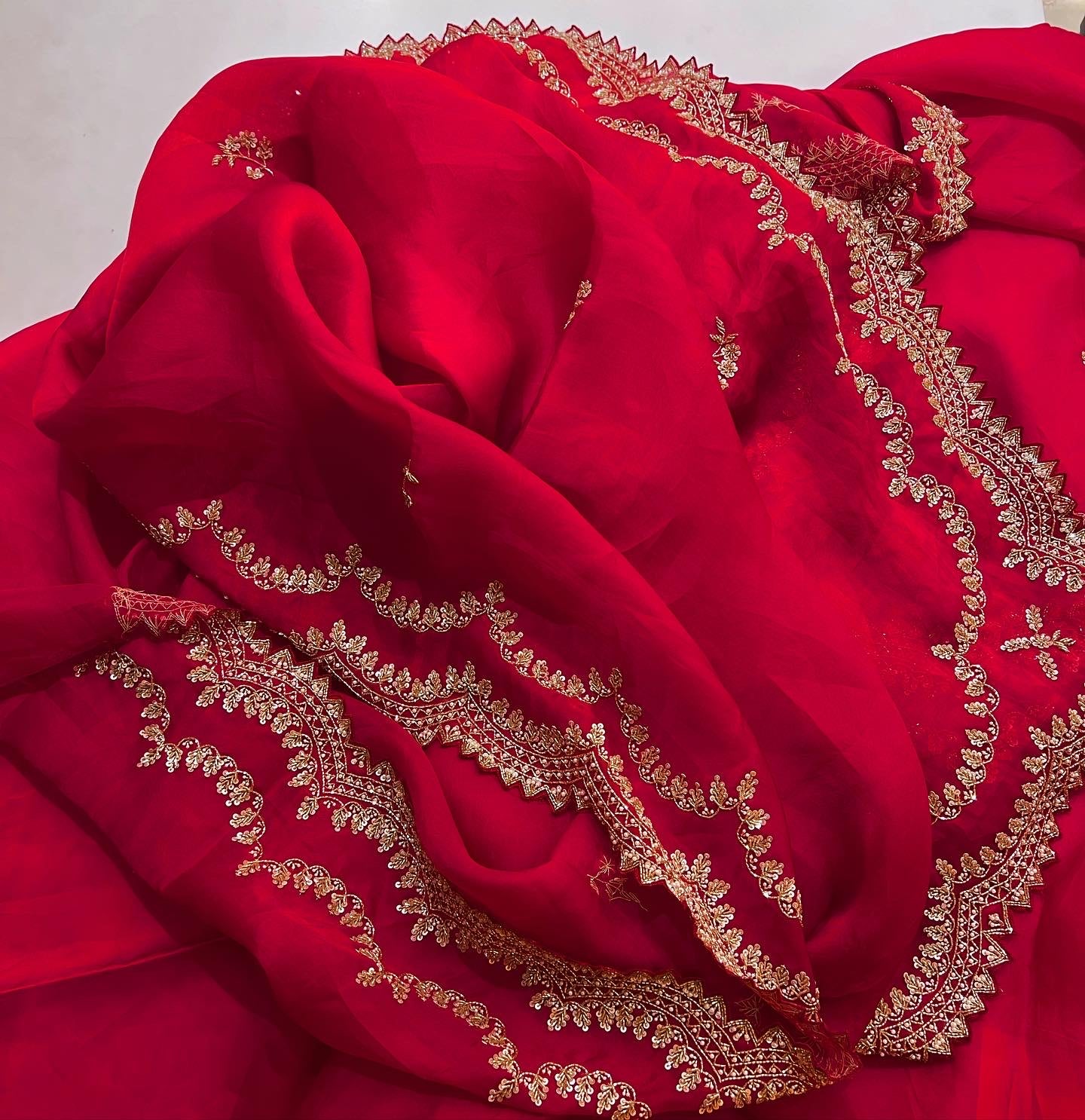 Exclusive Pomegranate Red Pure silk organza