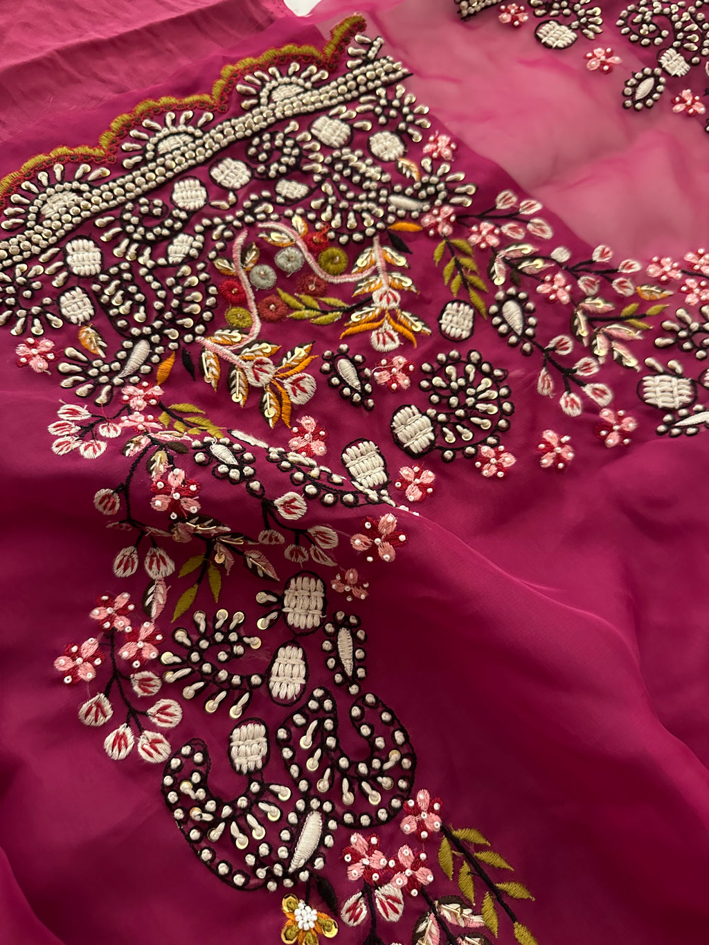 Wine Resham Hand embroidered saree