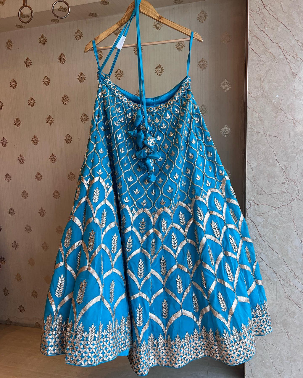 Peacock blue Organza gotapatti lehenga set