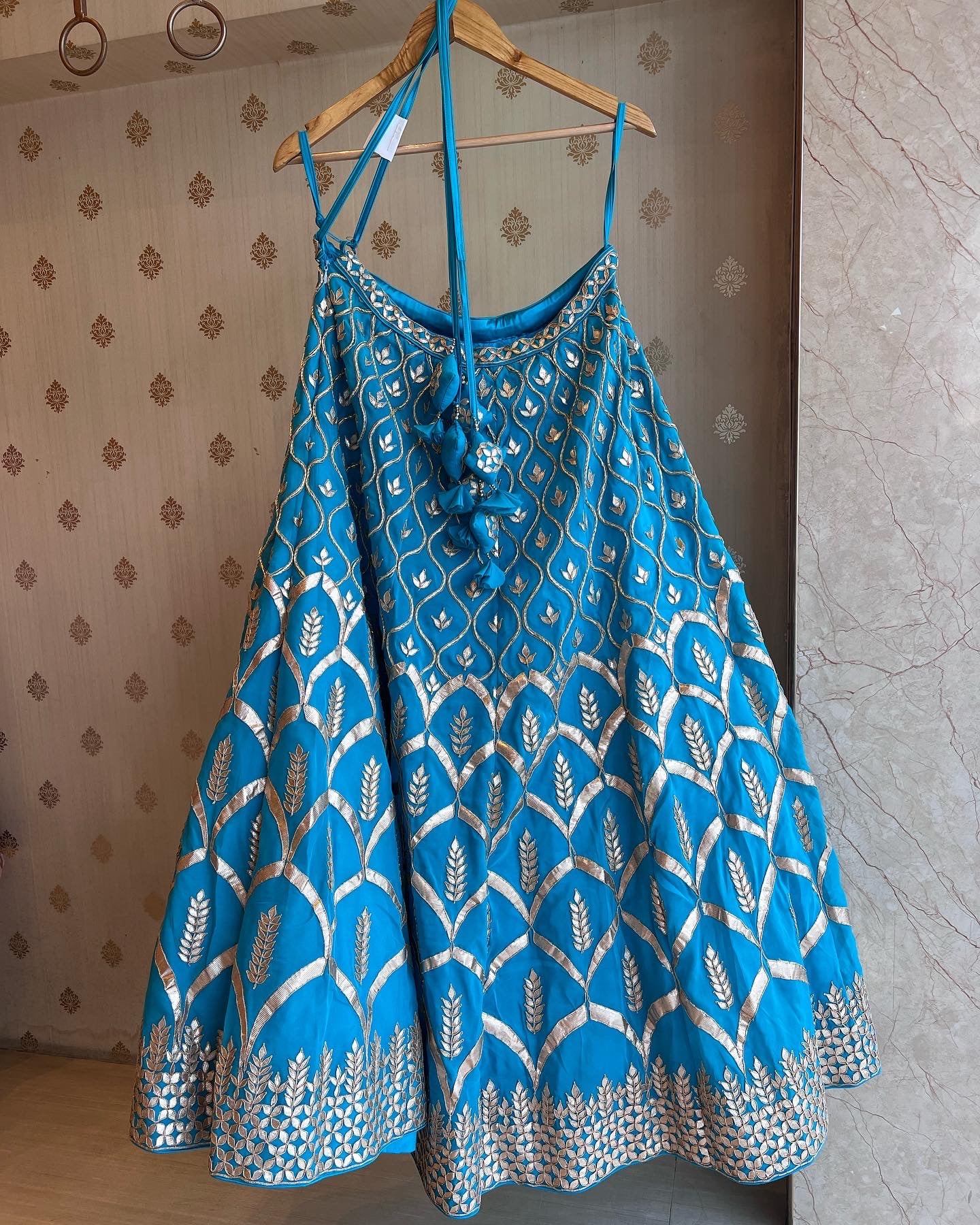 Peacock blue Organza gotapatti lehenga set