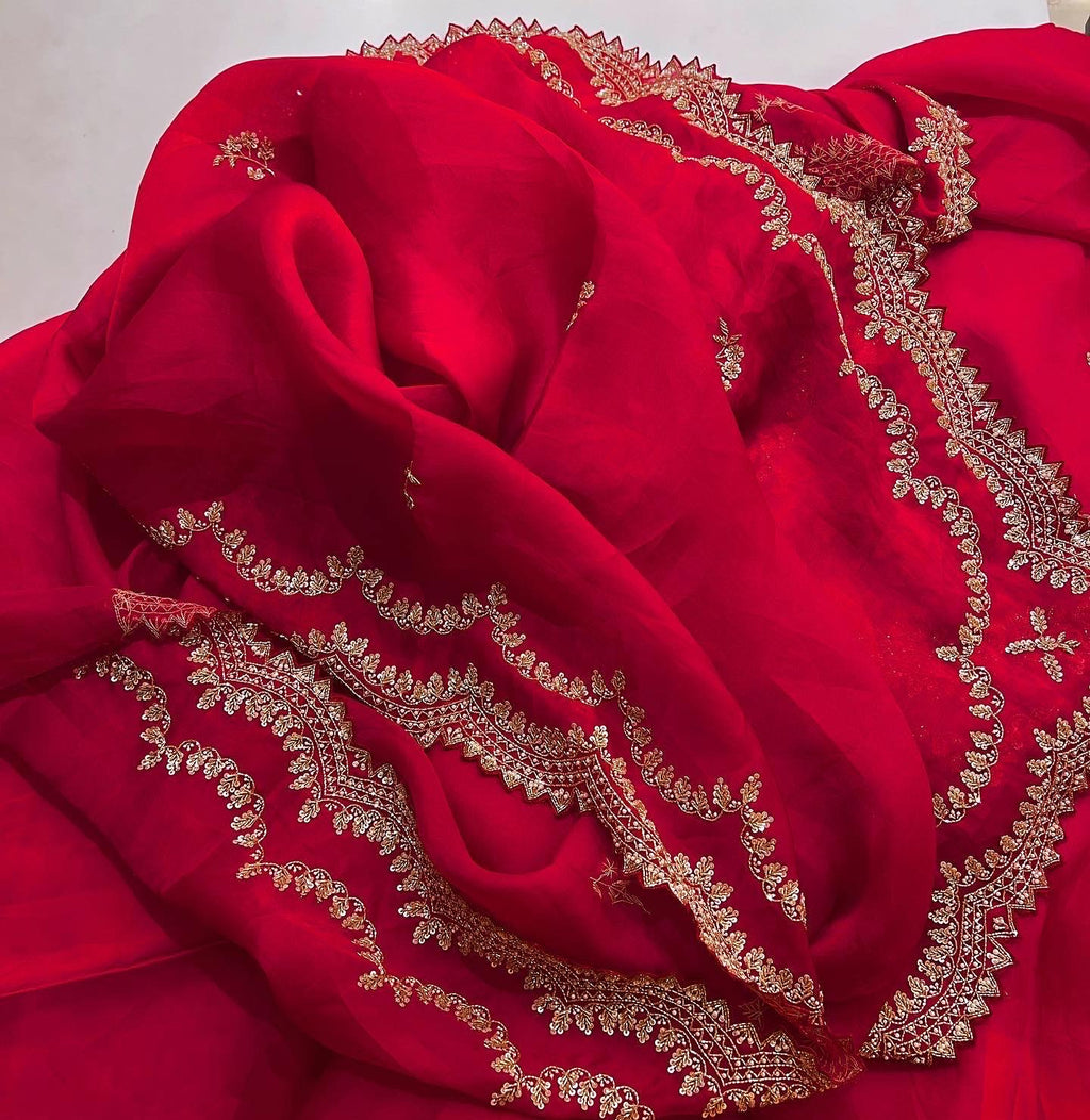 Exclusive Pomegranate Red Pure silk organza
