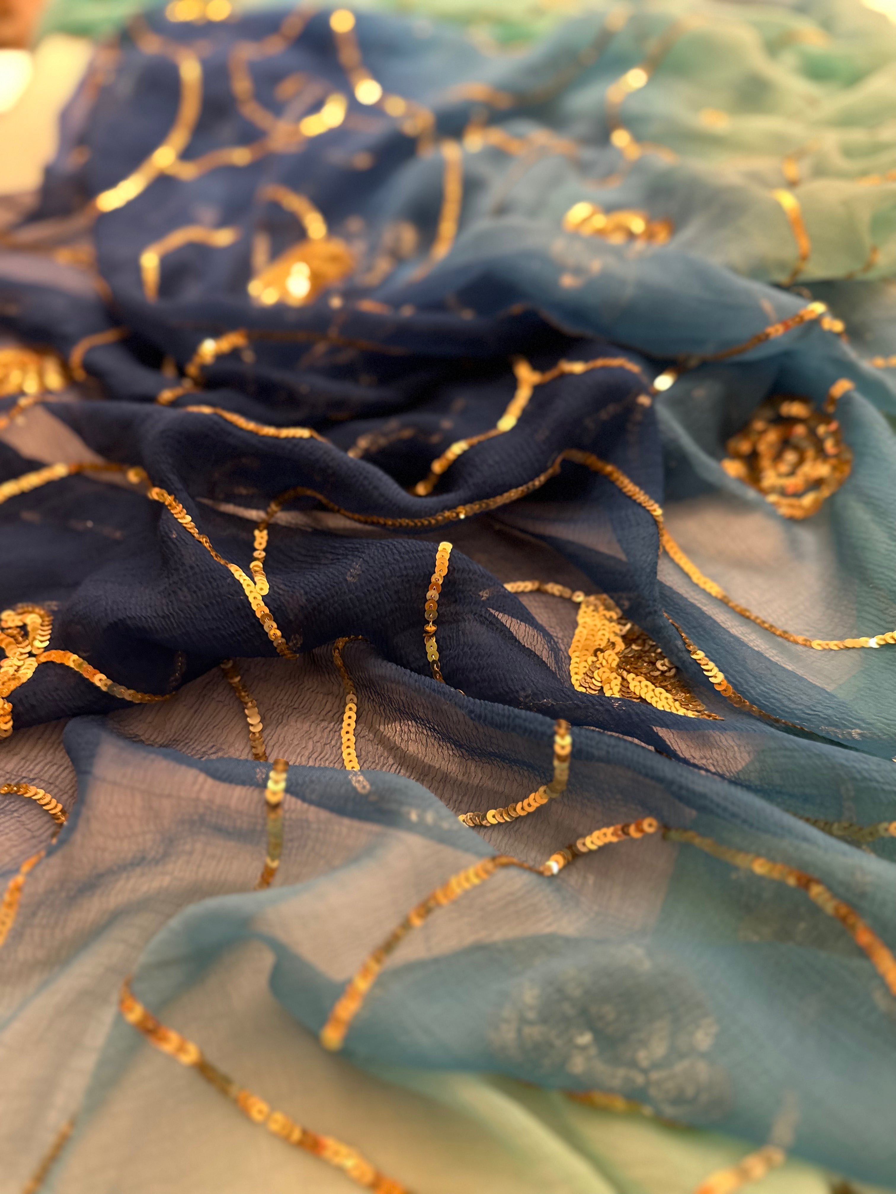 Morni Gold All over sequins Jal saree