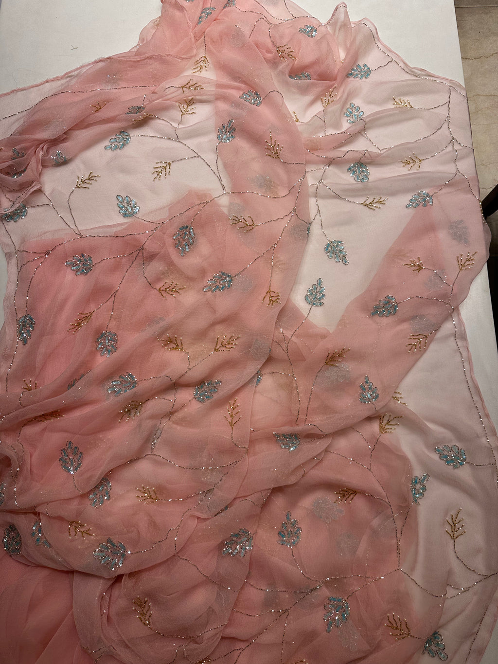 Pretty Peach chiffon saree