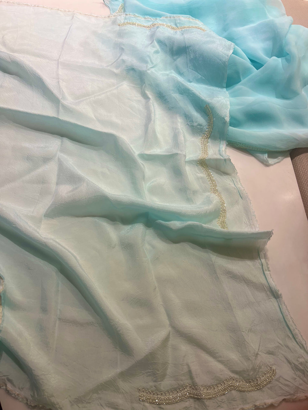 Organza aqua blue saree