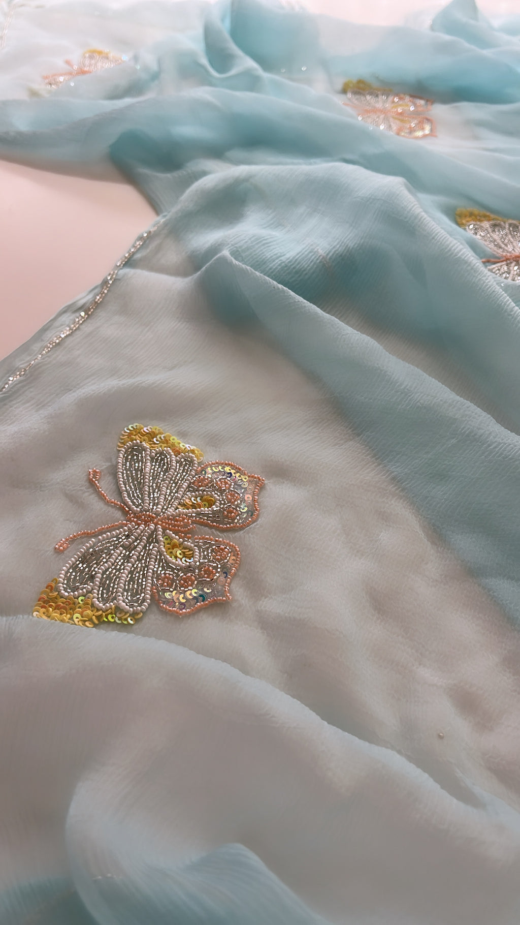 Multicolour butterfly Aqua saree
