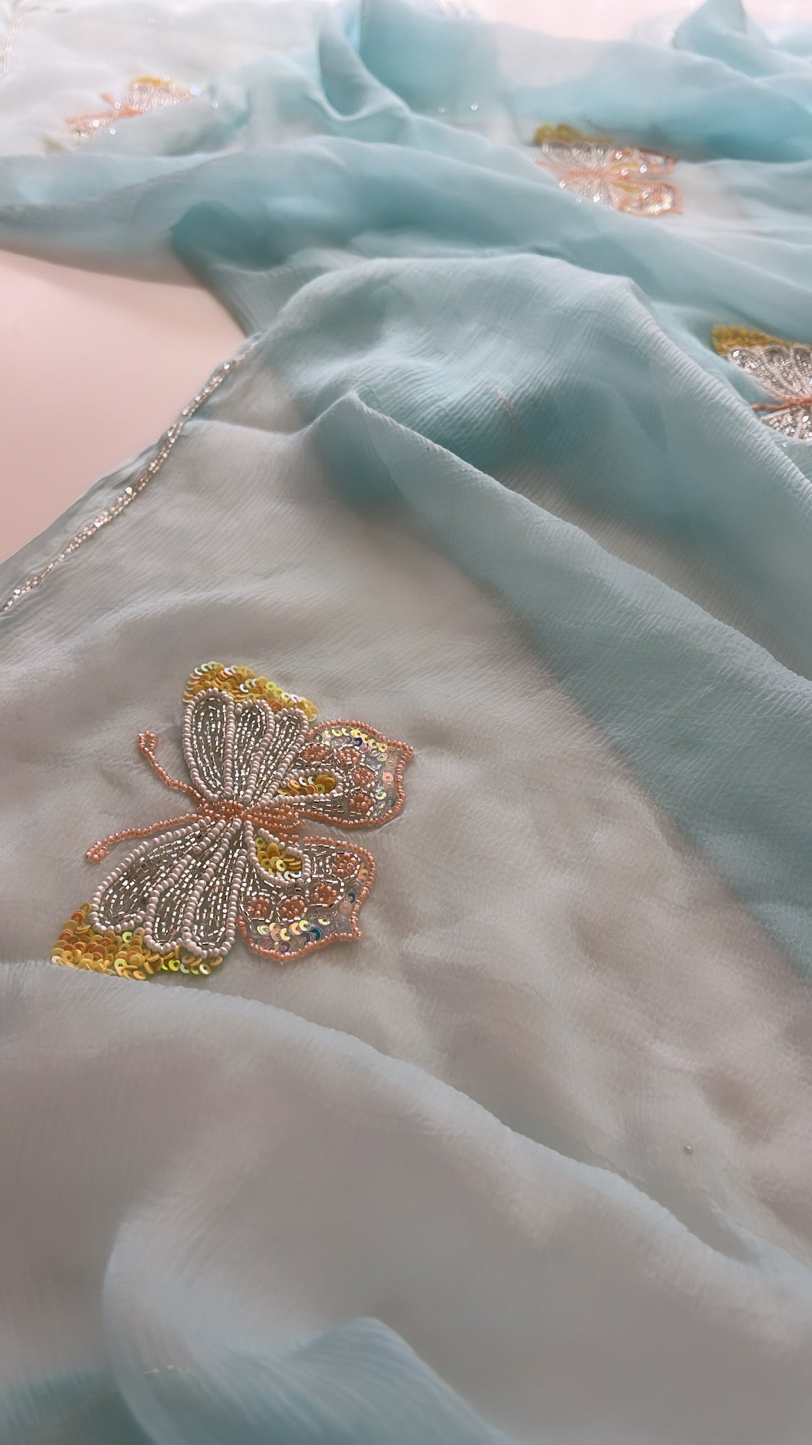 Multicolour butterfly Aqua saree