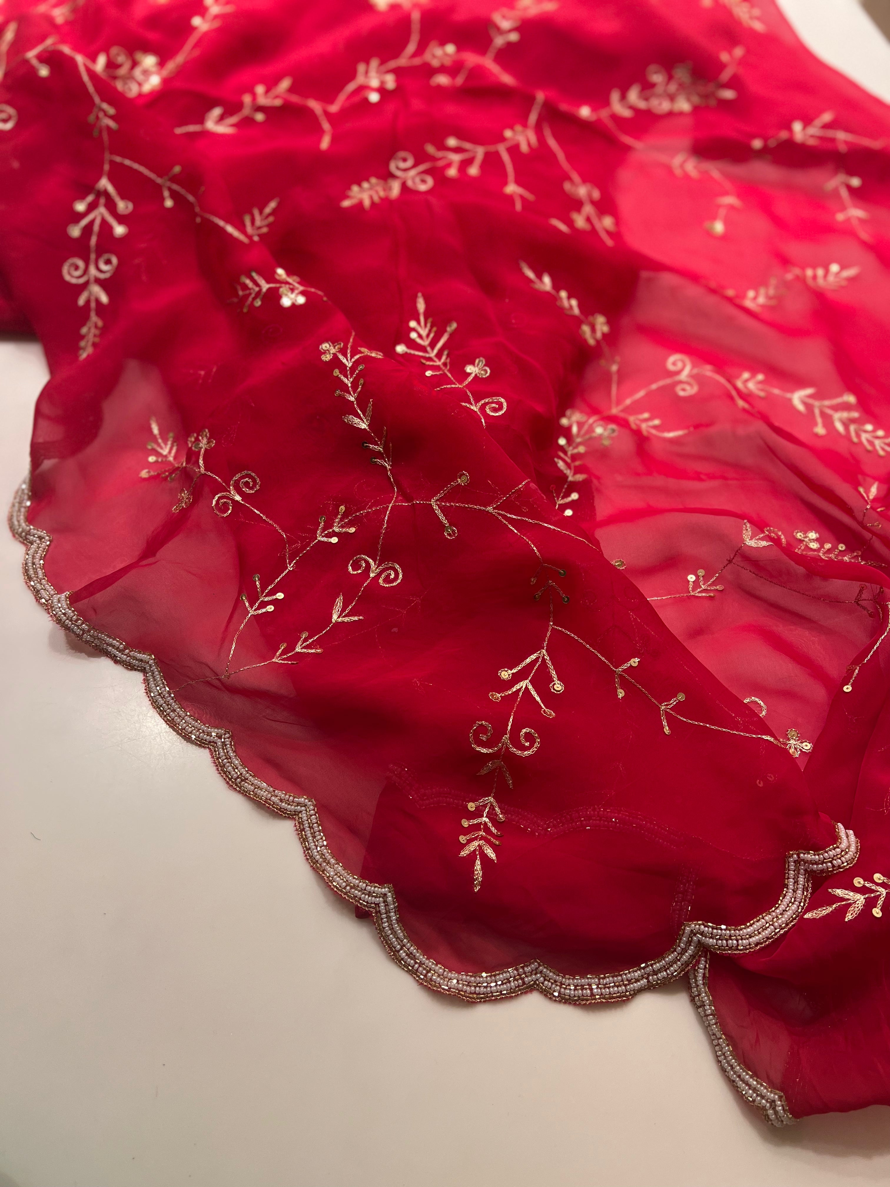 Pomegranate organza saree