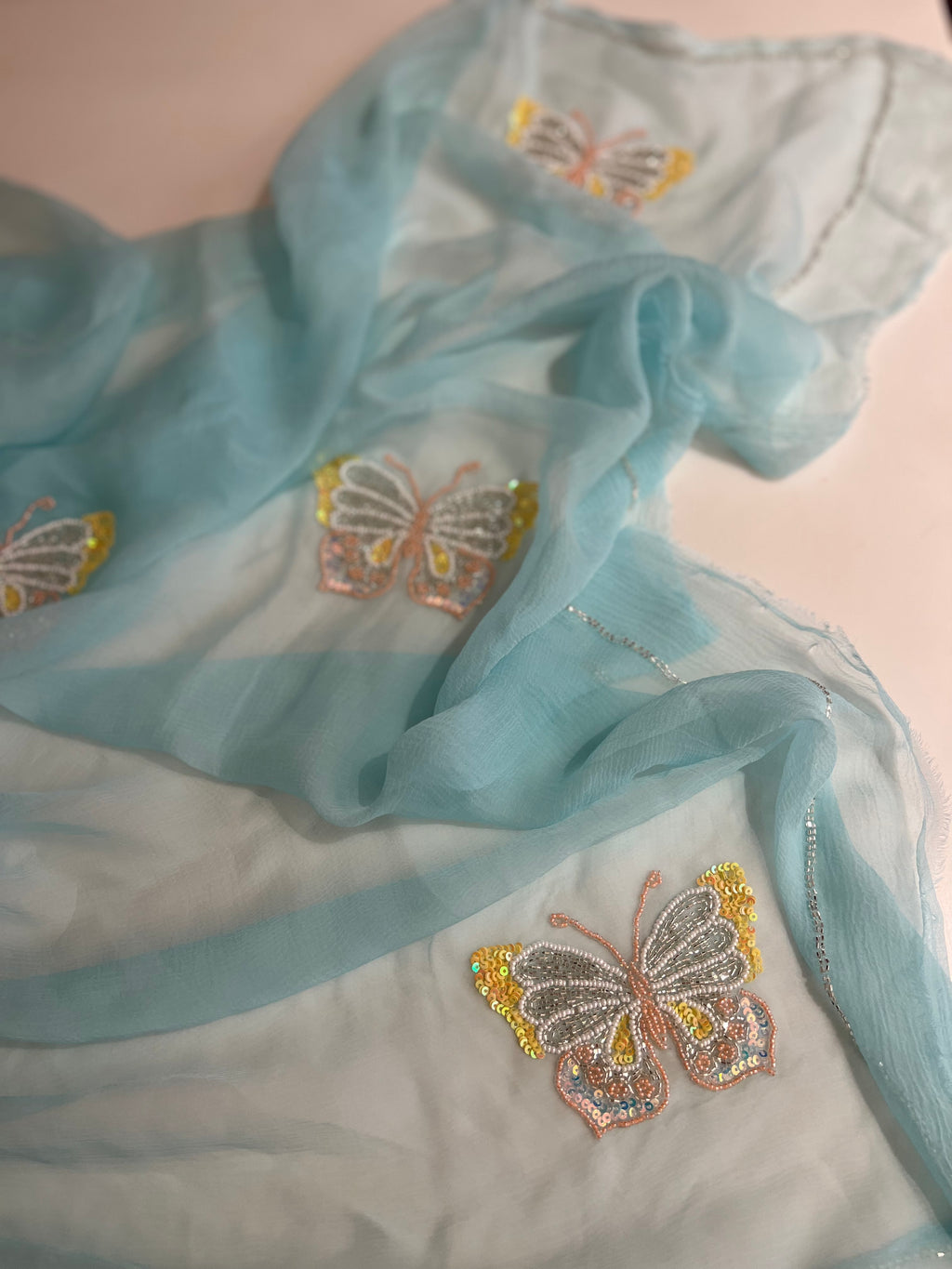 Multicolour butterfly Aqua saree