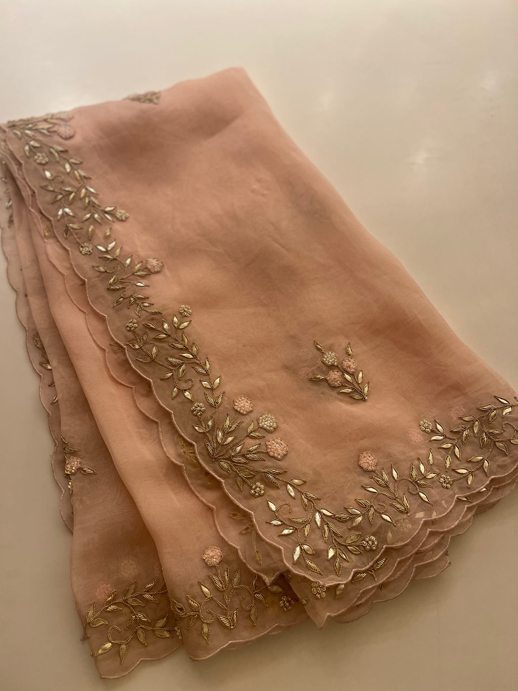 Powder pink organza saree