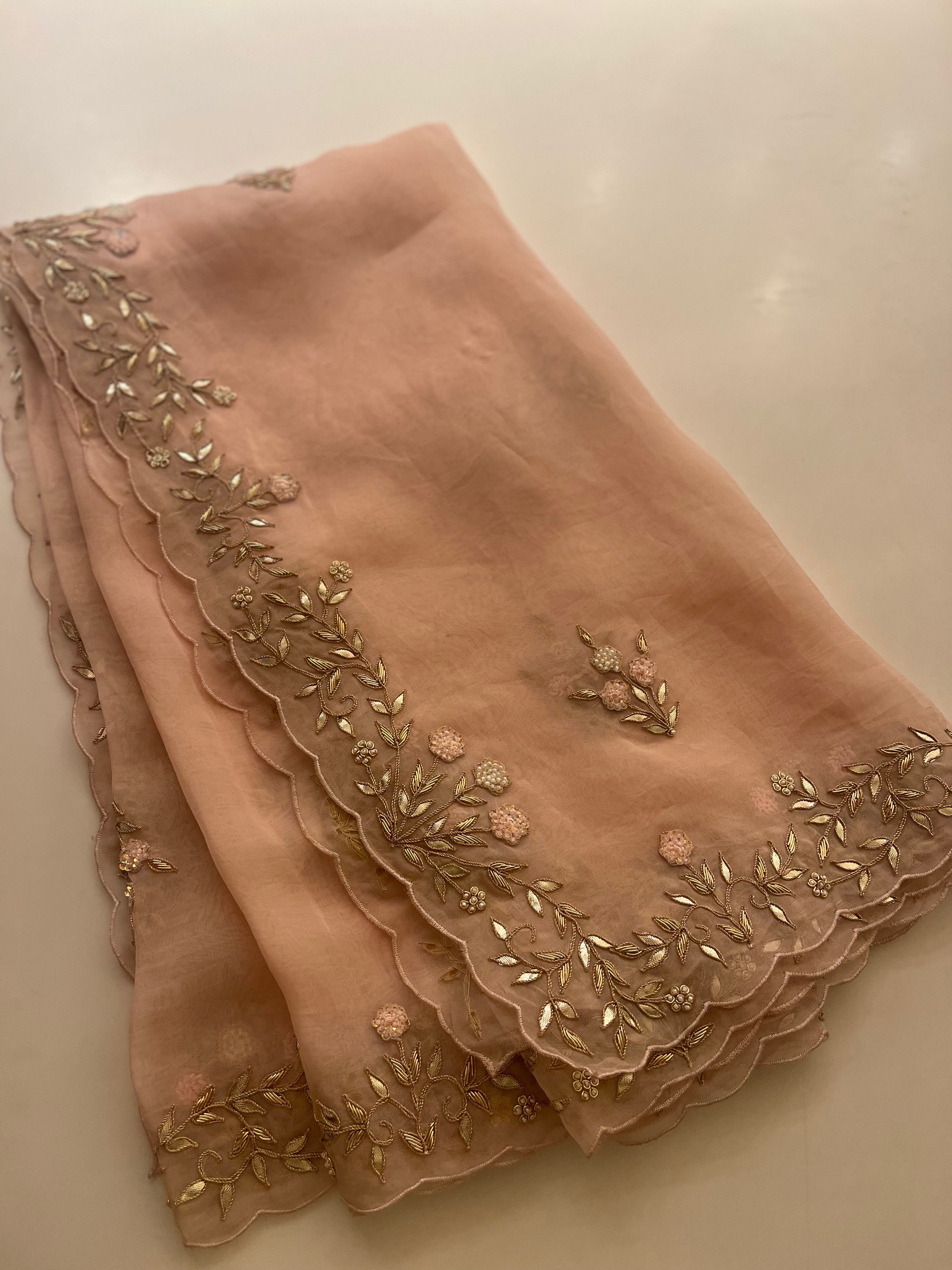 Powder pink organza saree