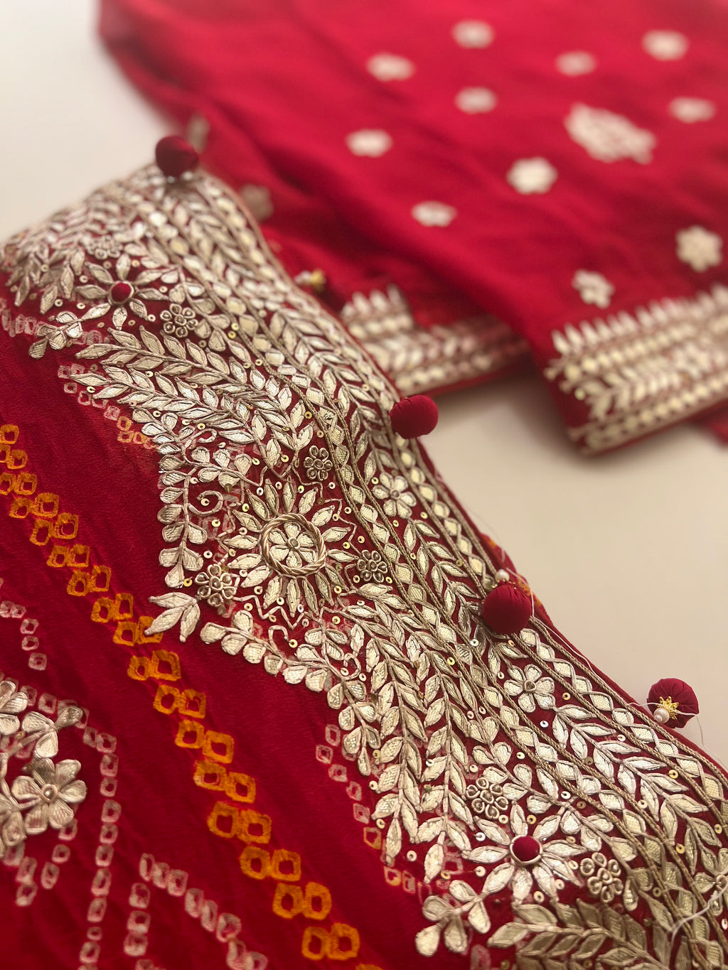 Red bandhani traditional saree