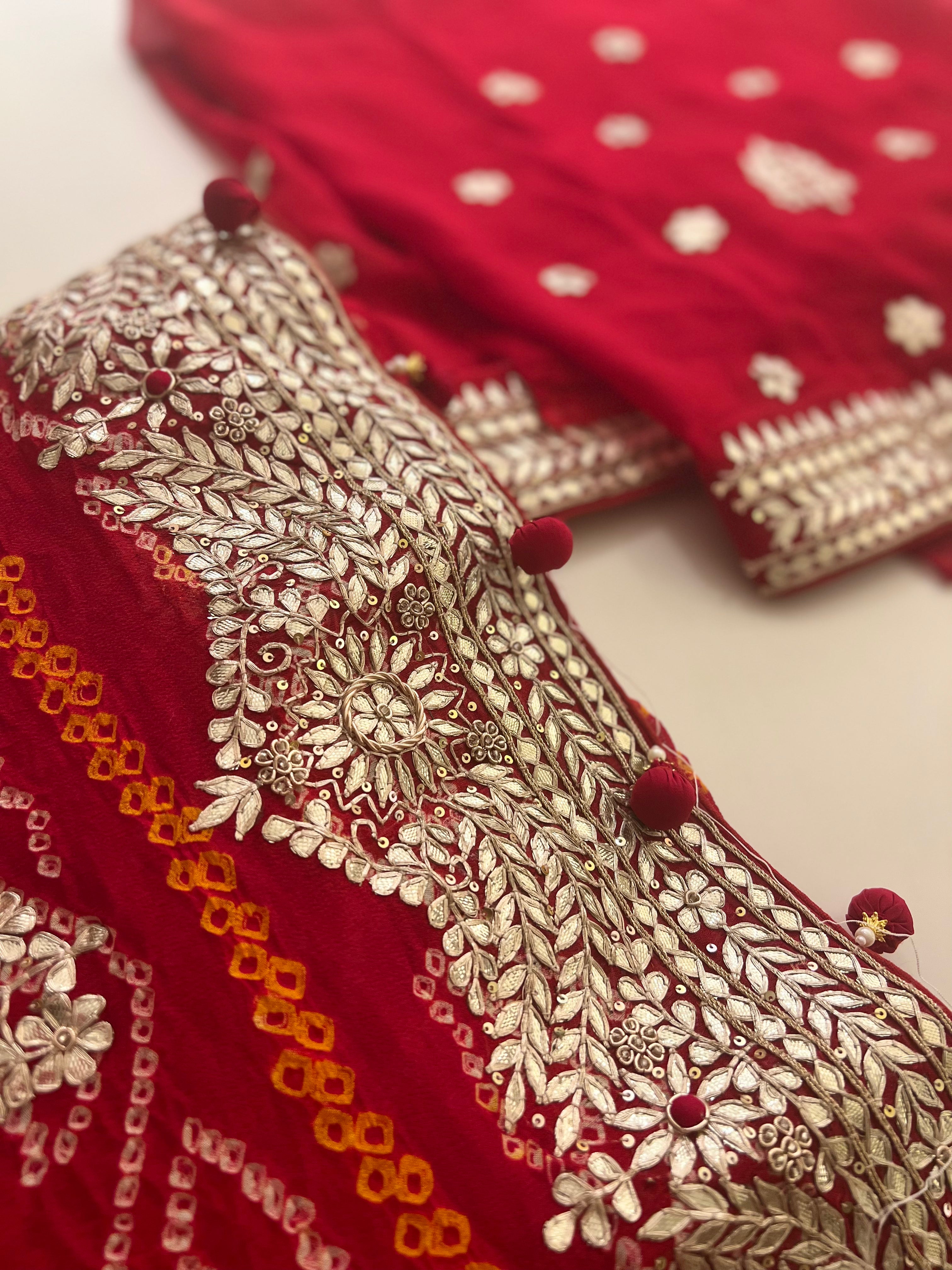 Red bandhani traditional saree