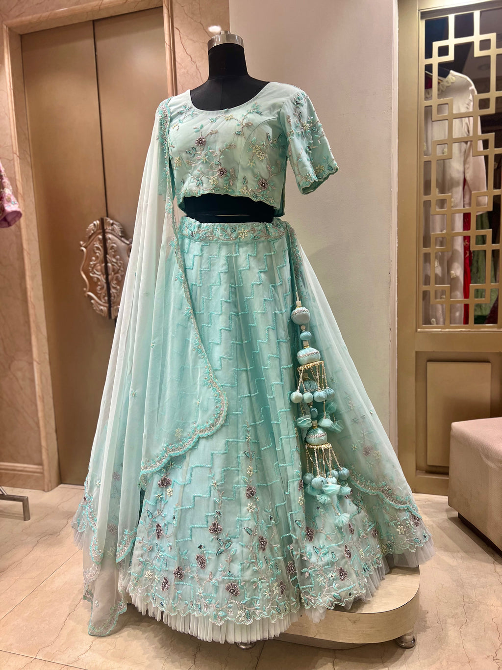 Glitz and Glam Handwork Organza lehenga
