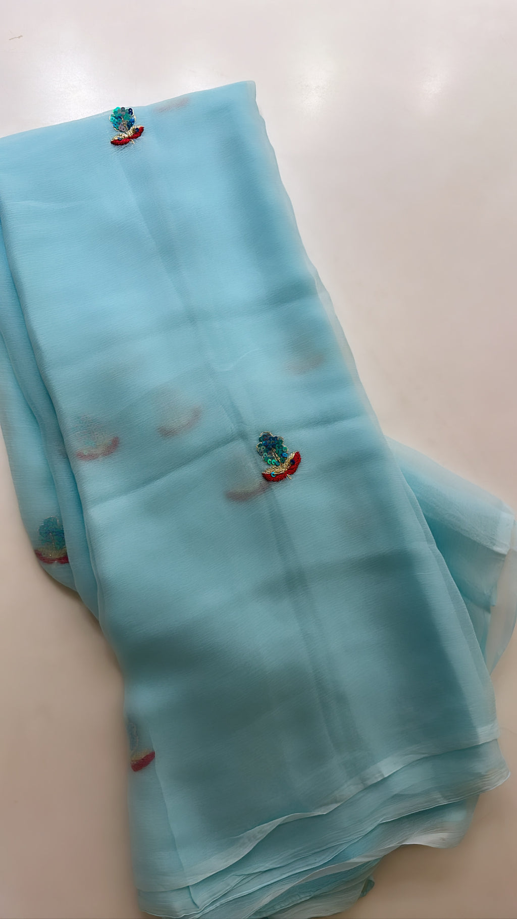 Aqua Dainty Handwork chiffon saree