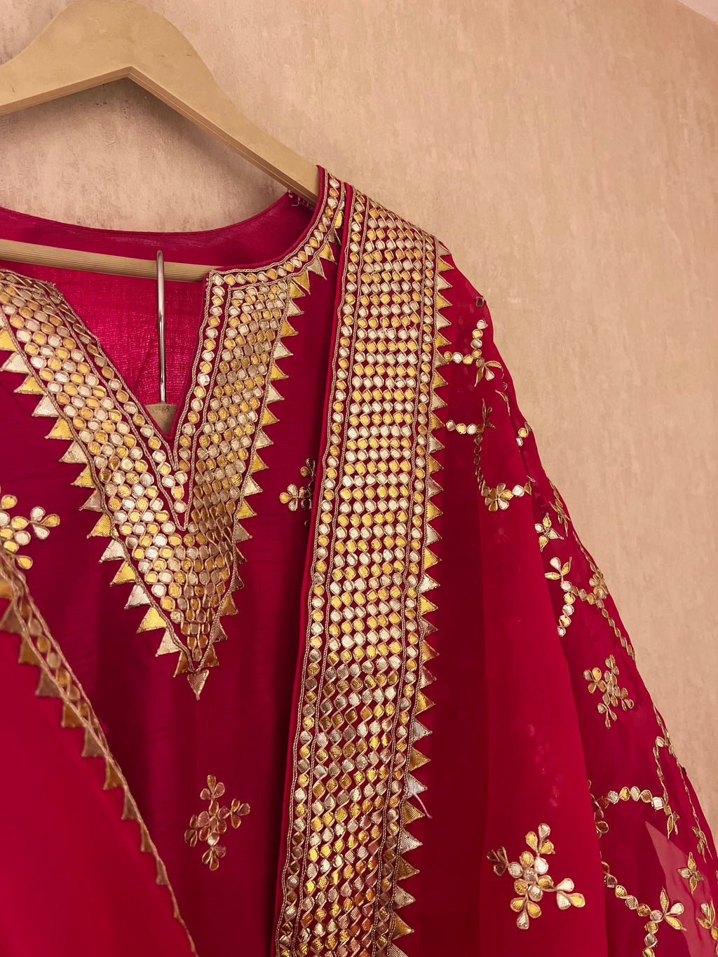 Raspberry shaded sharara handwork Gotapatti