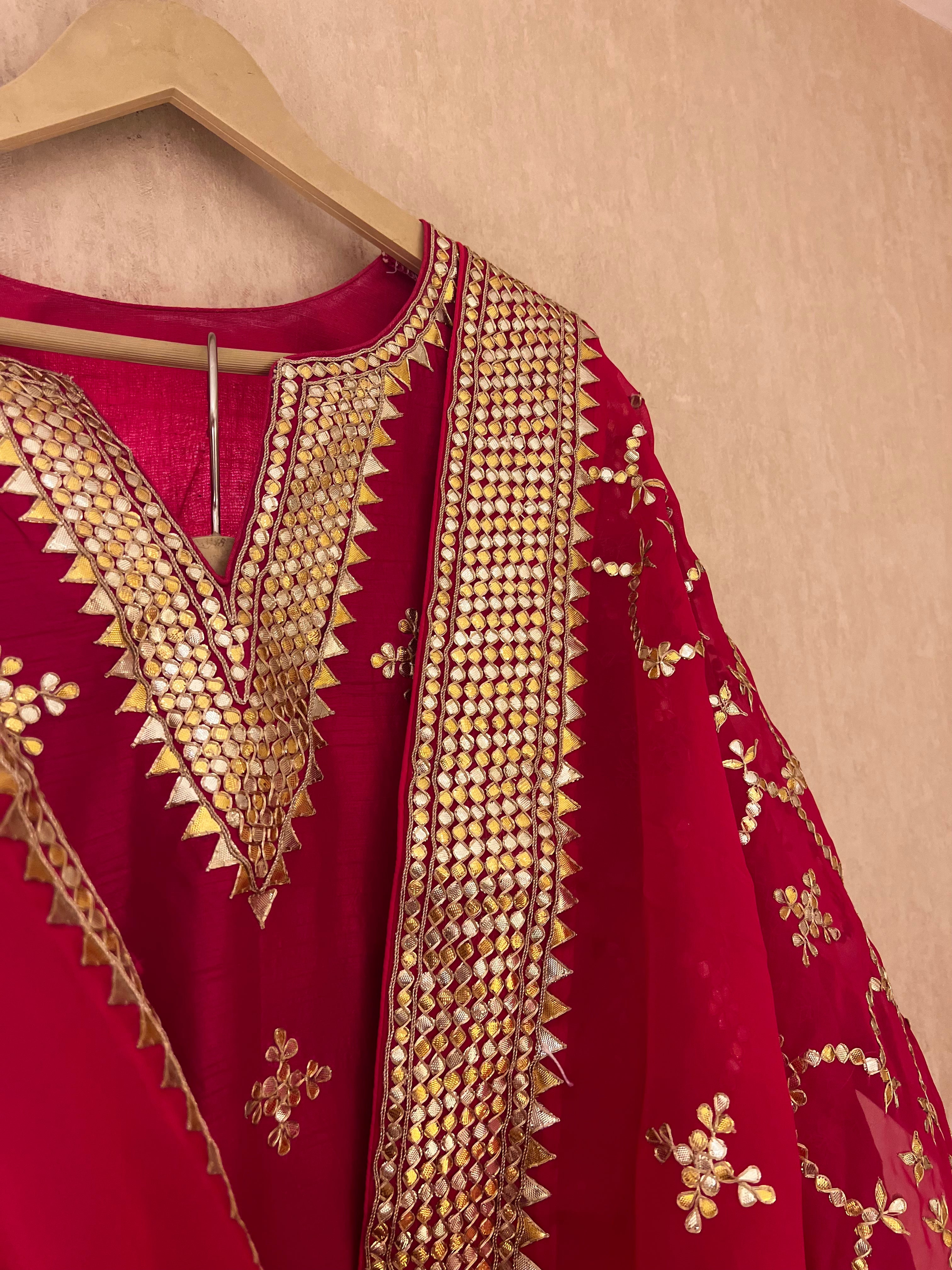 Raspberry shaded sharara handwork Gotapatti