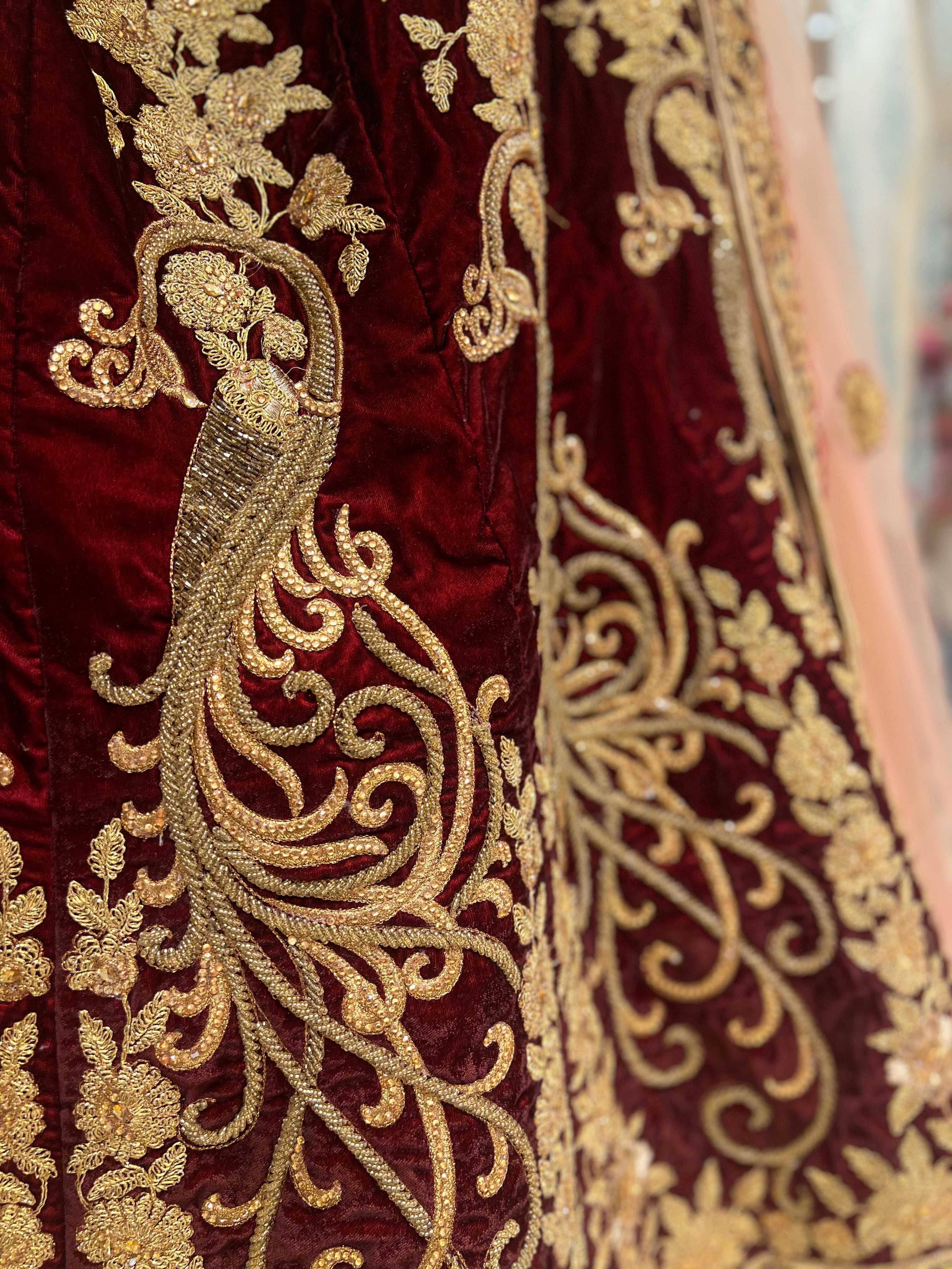 Velvet Mughal handwork lehenga set