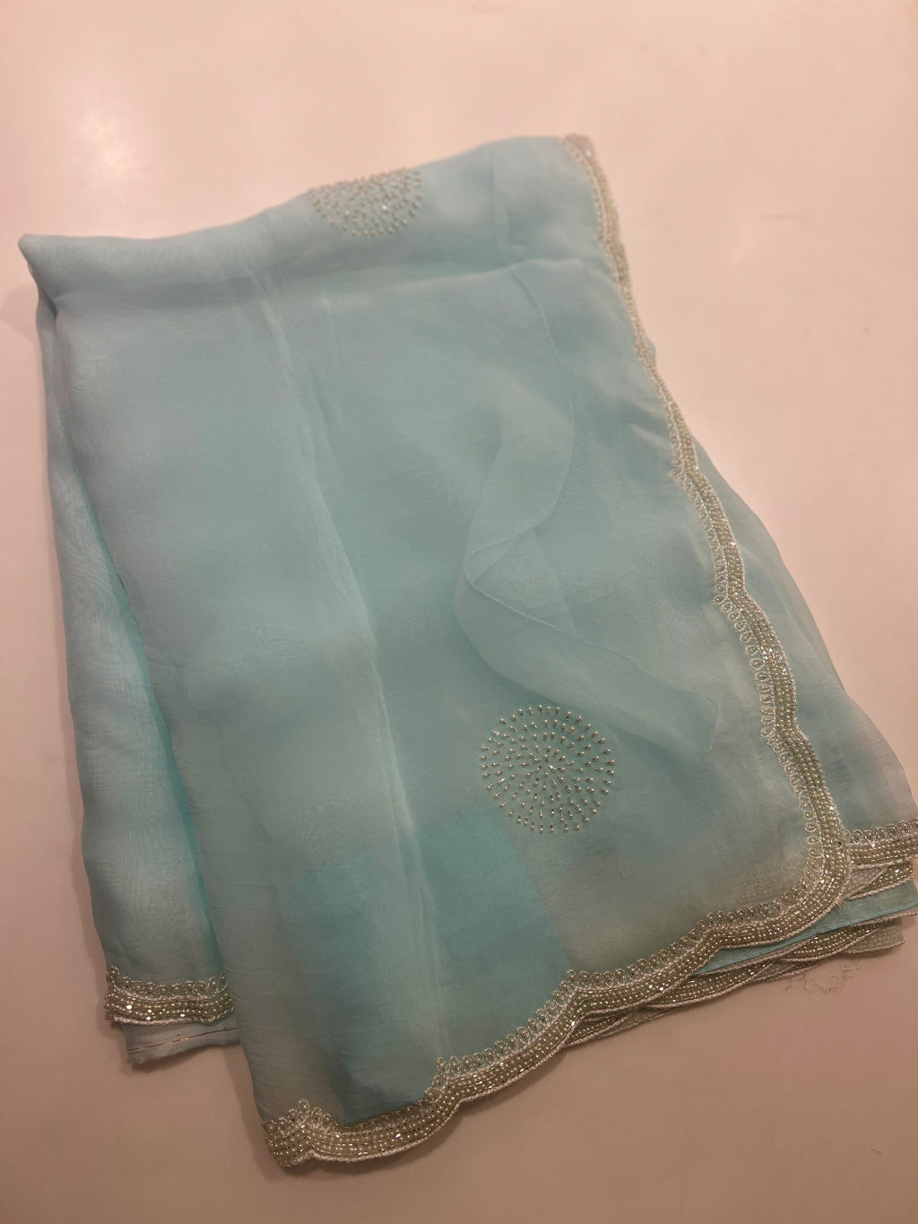 Organza aqua blue saree
