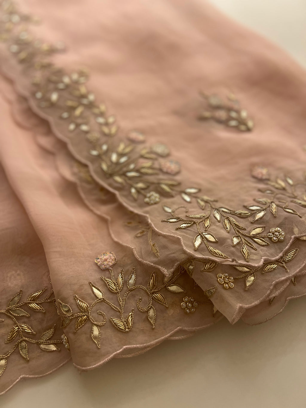 Powder pink organza saree