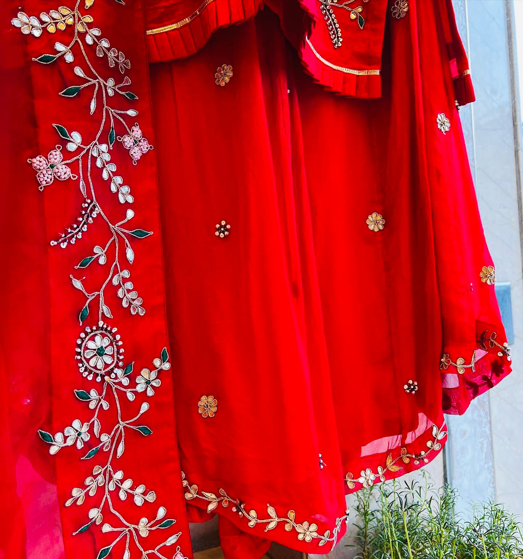 Tomato Red Exclusive gotapatti Sharara set