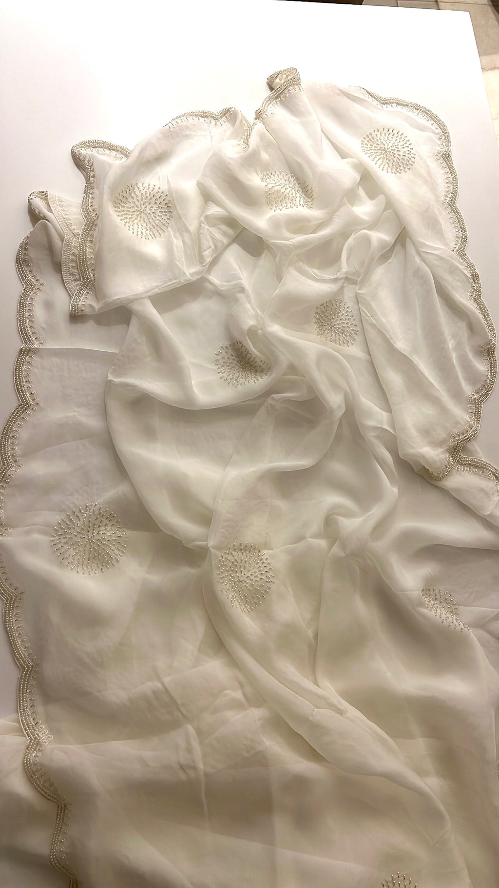Ivory pearl organza saree