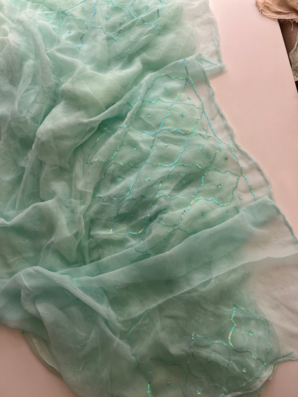 Sea green chiffon saree