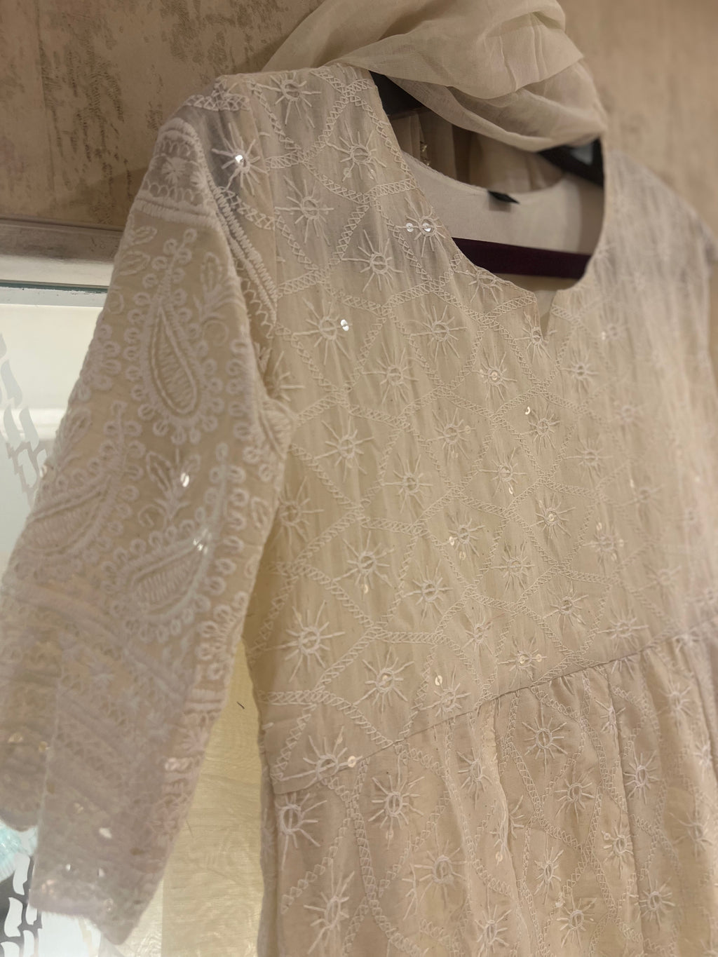 Ivory cotton Anarkali suit