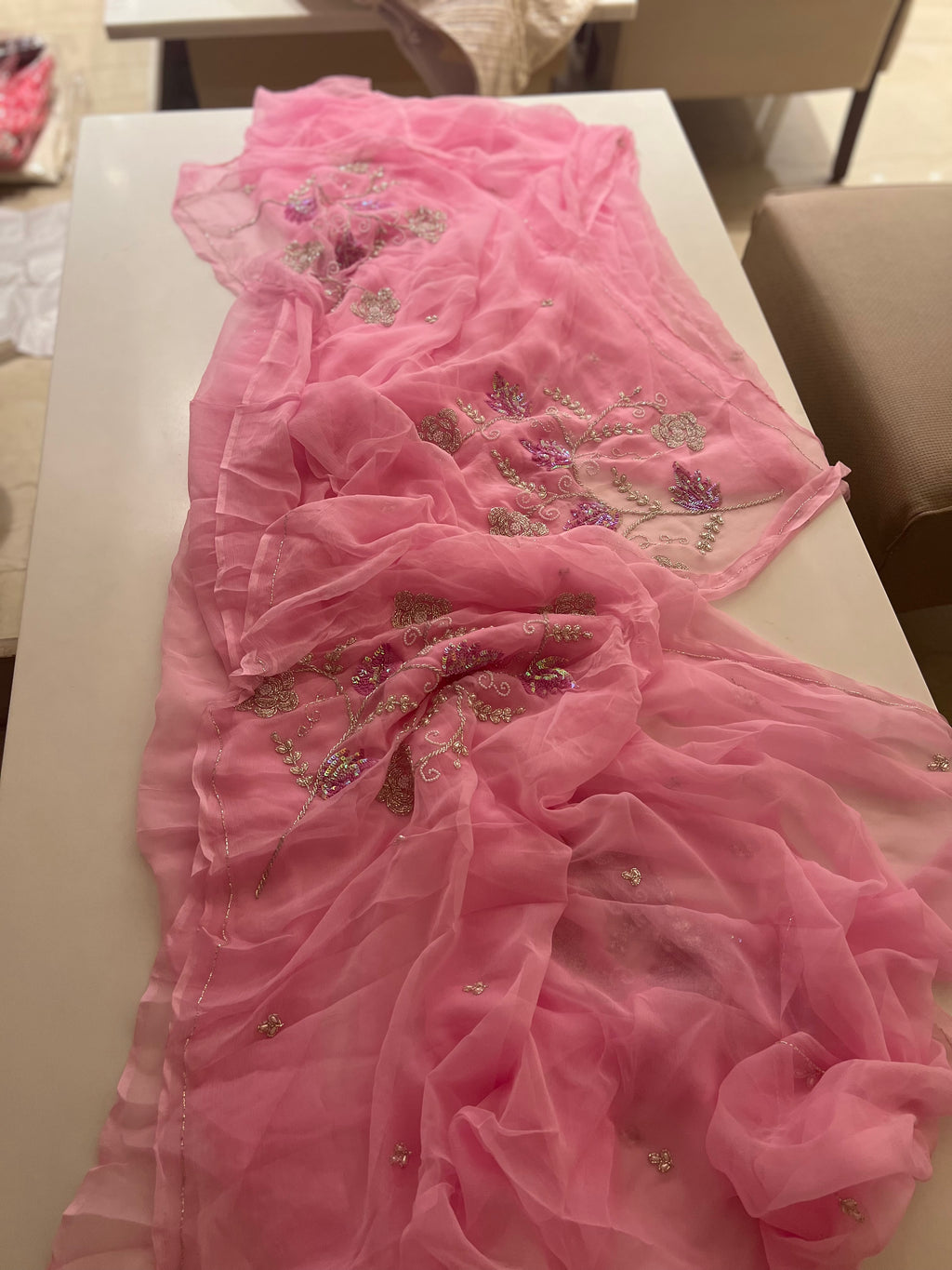 Vintage Rose handwork chiffon saree