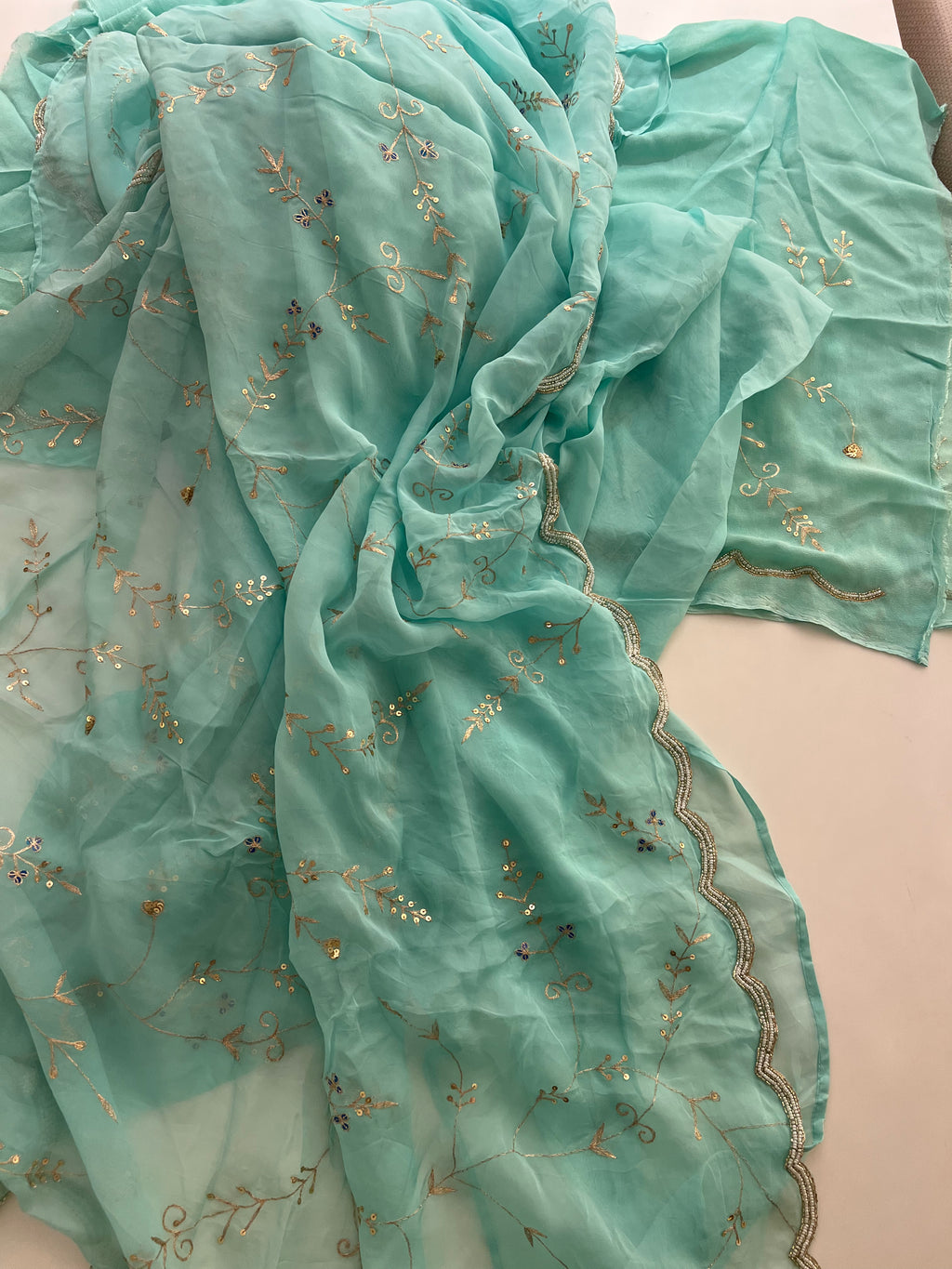 Aqua organza saree