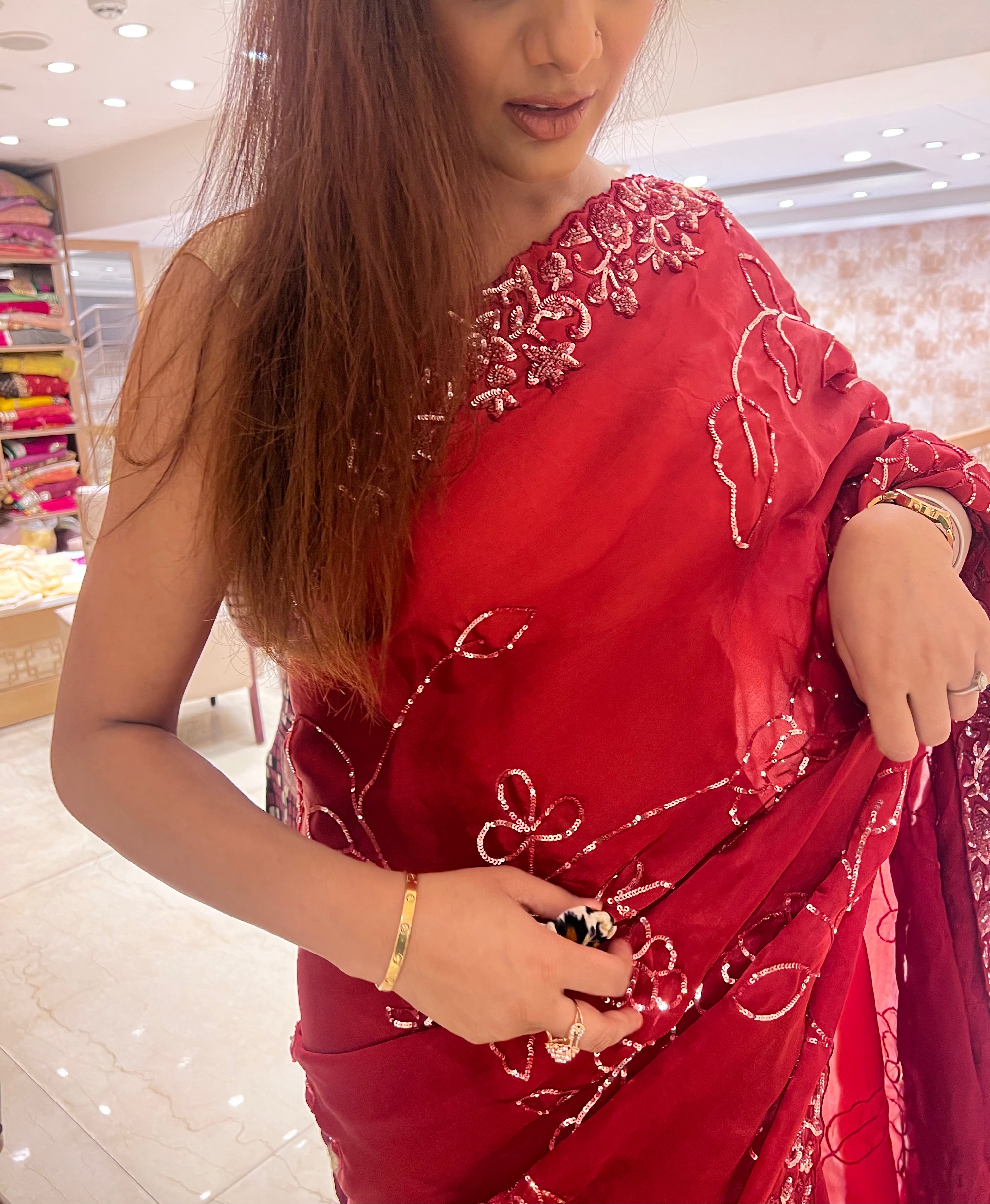 Hot Red cocktail saree