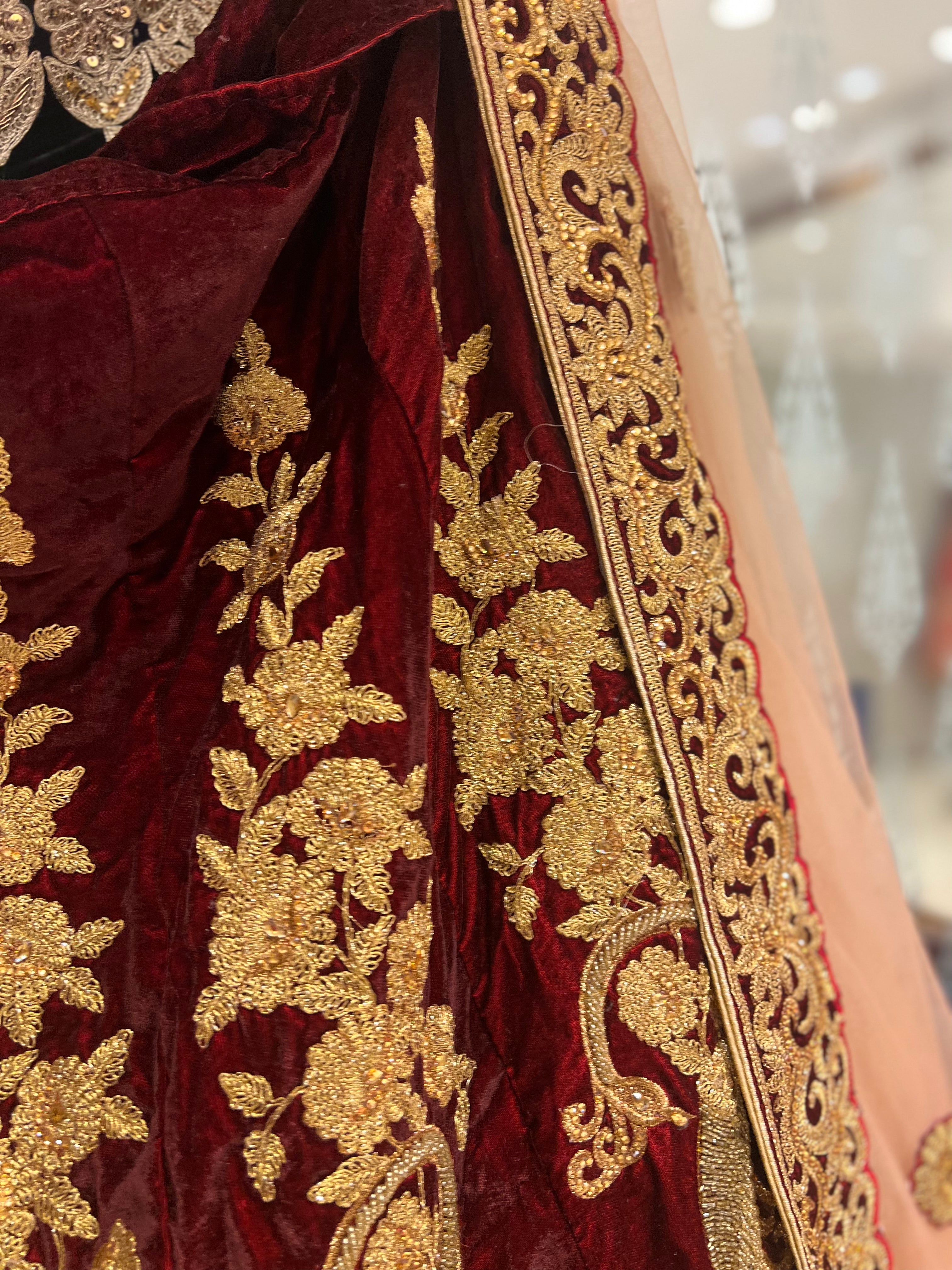 Velvet Mughal handwork lehenga set