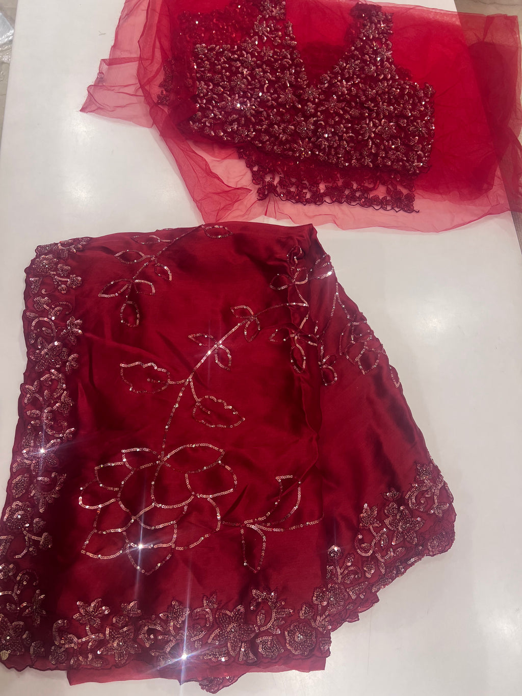 Hot Red cocktail saree