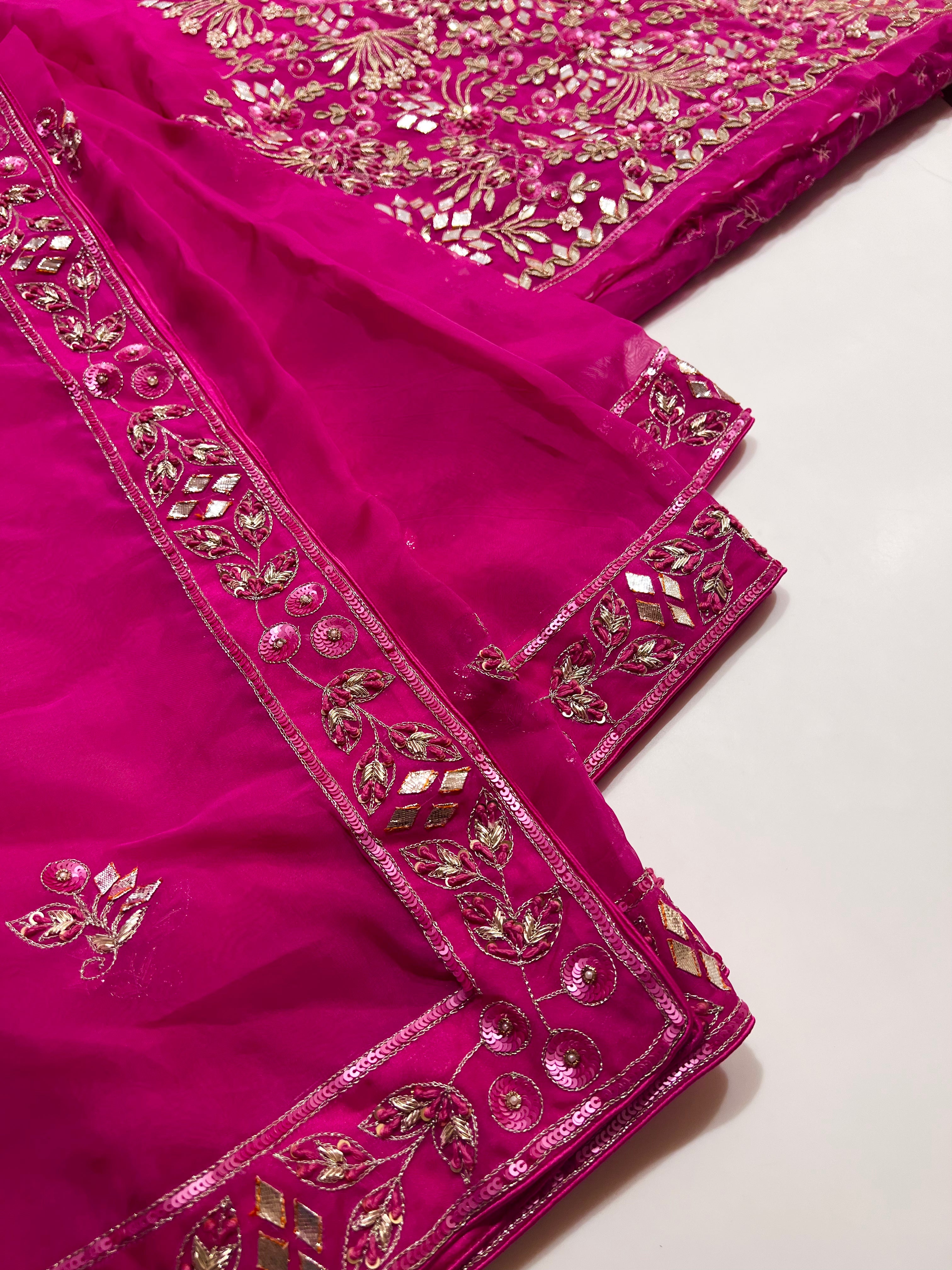 Hot Pink Katcha Gota Rani Sa Lehenga set