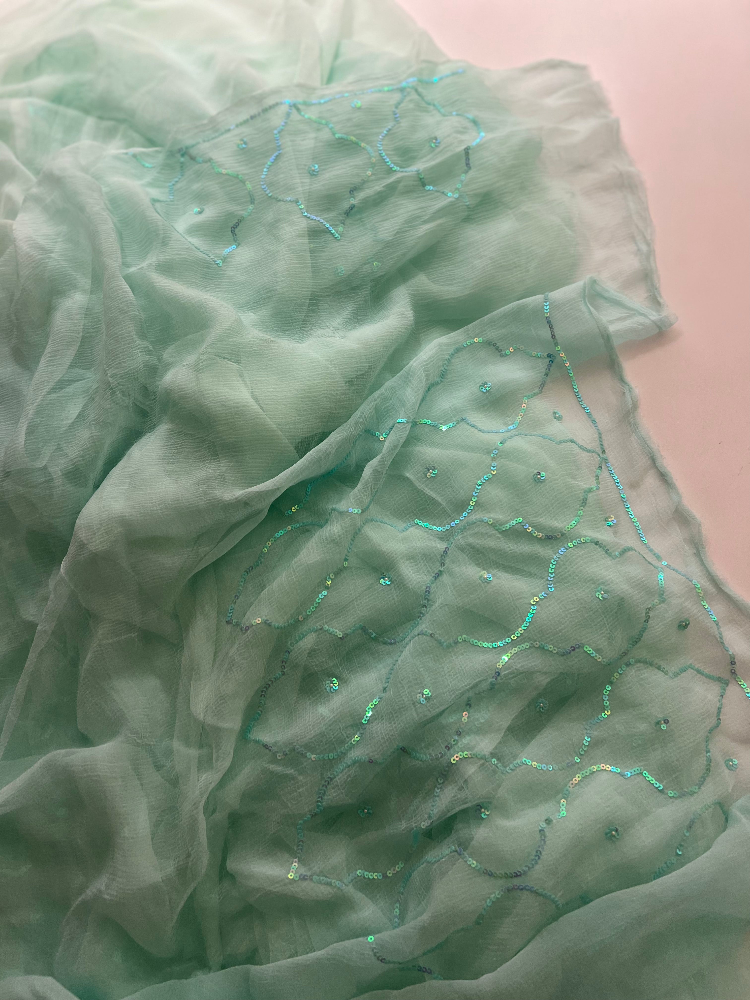 Sea green chiffon saree