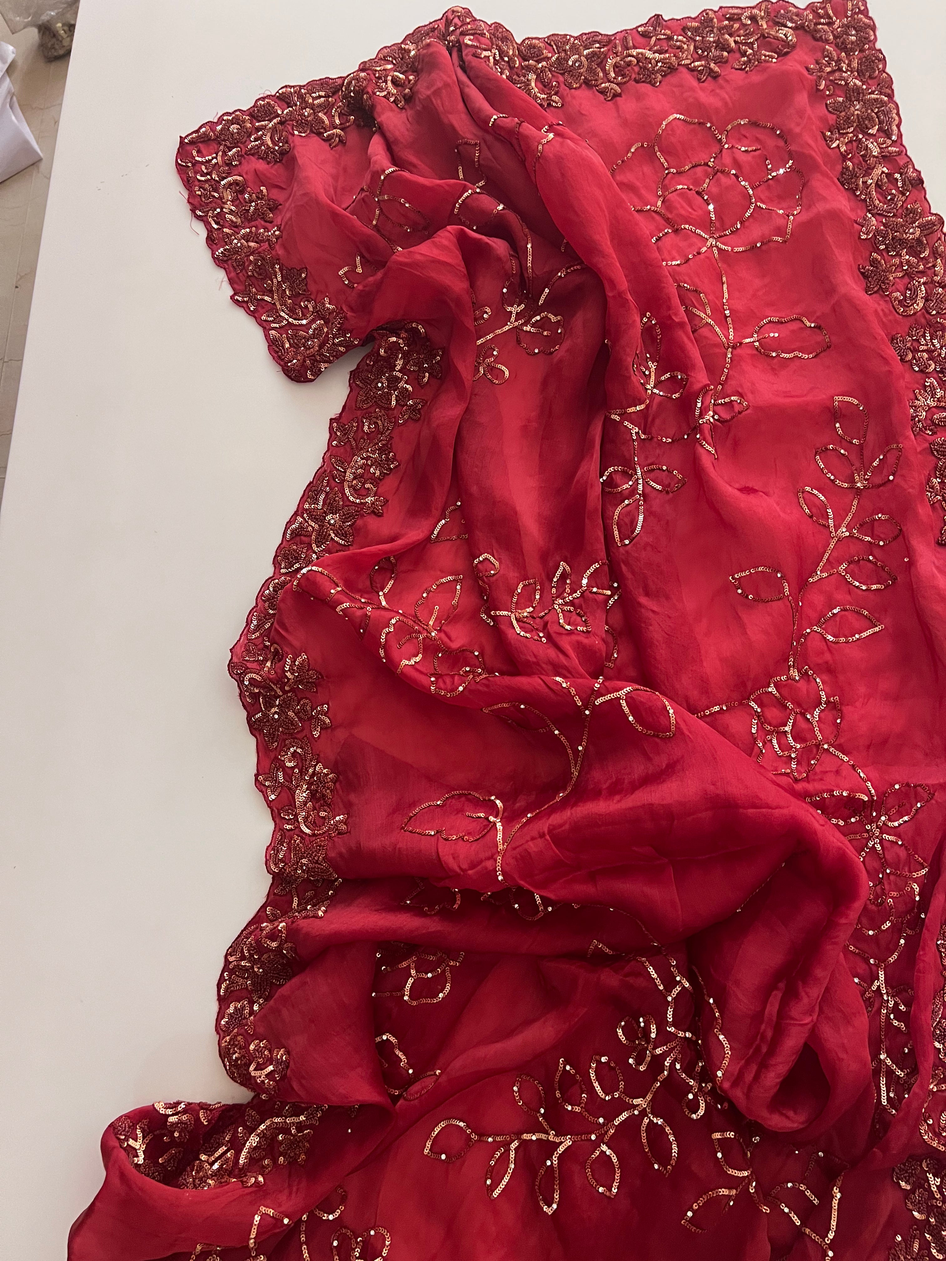 Chilli red pure silk organza saree