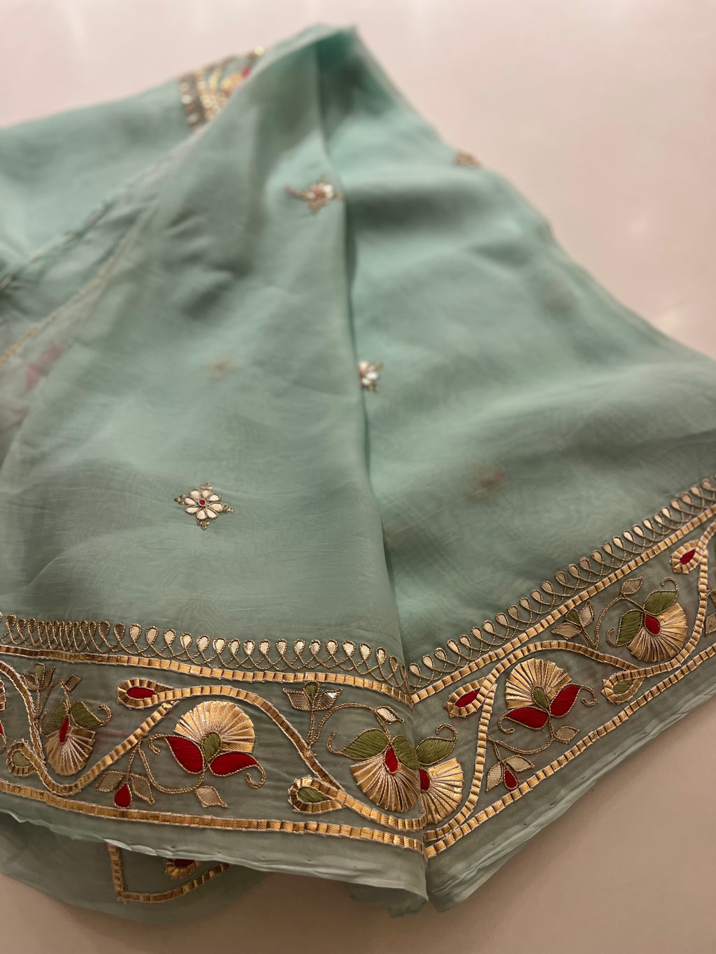 Traditional Gotapatti on organza Saree