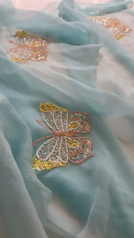 Multicolour butterfly Aqua saree