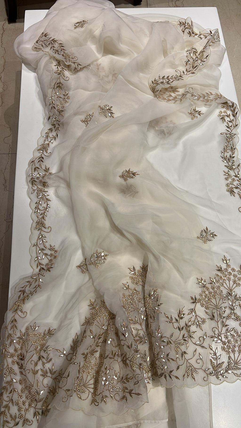 Ivory organza saree