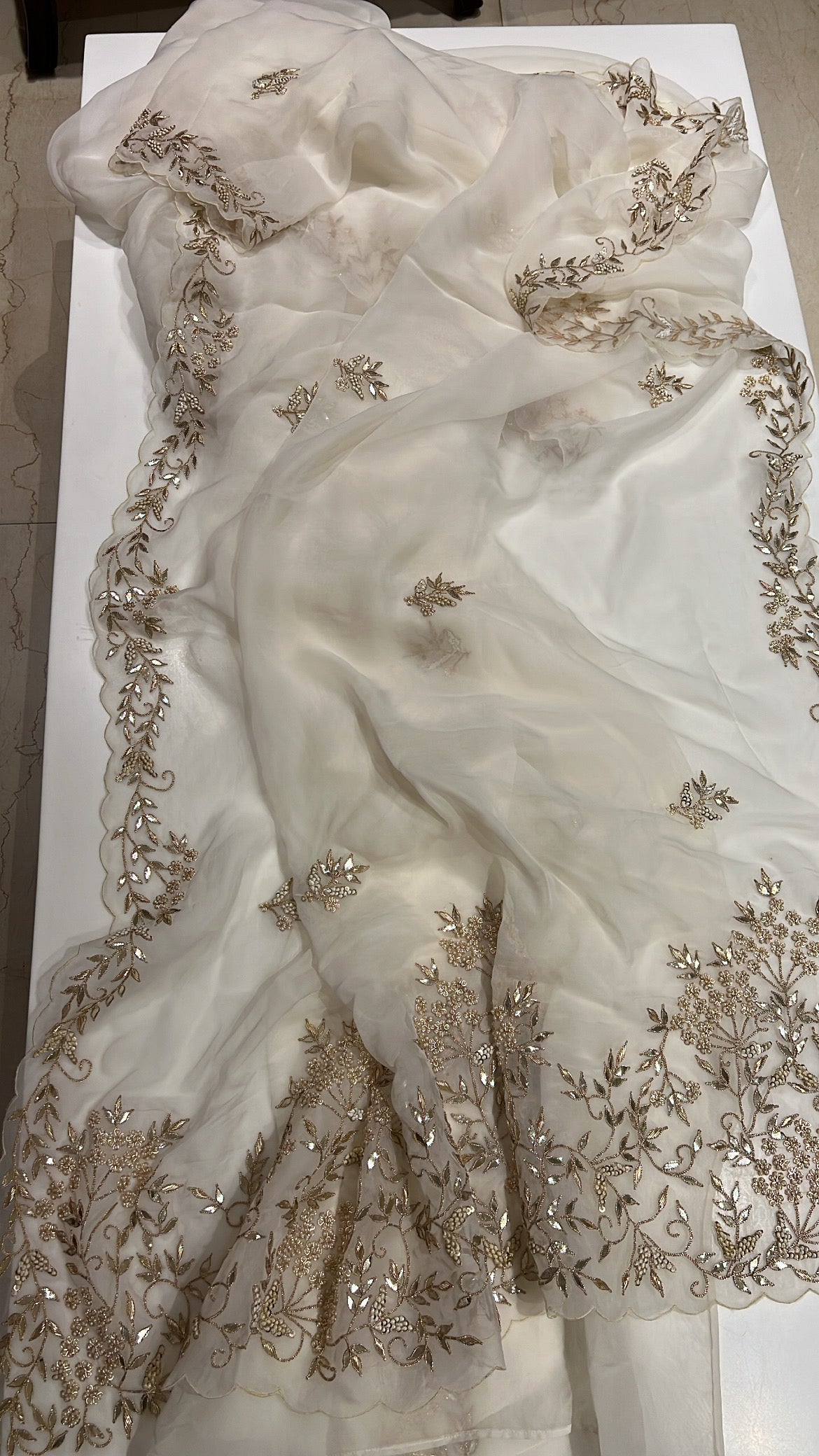 Ivory organza saree