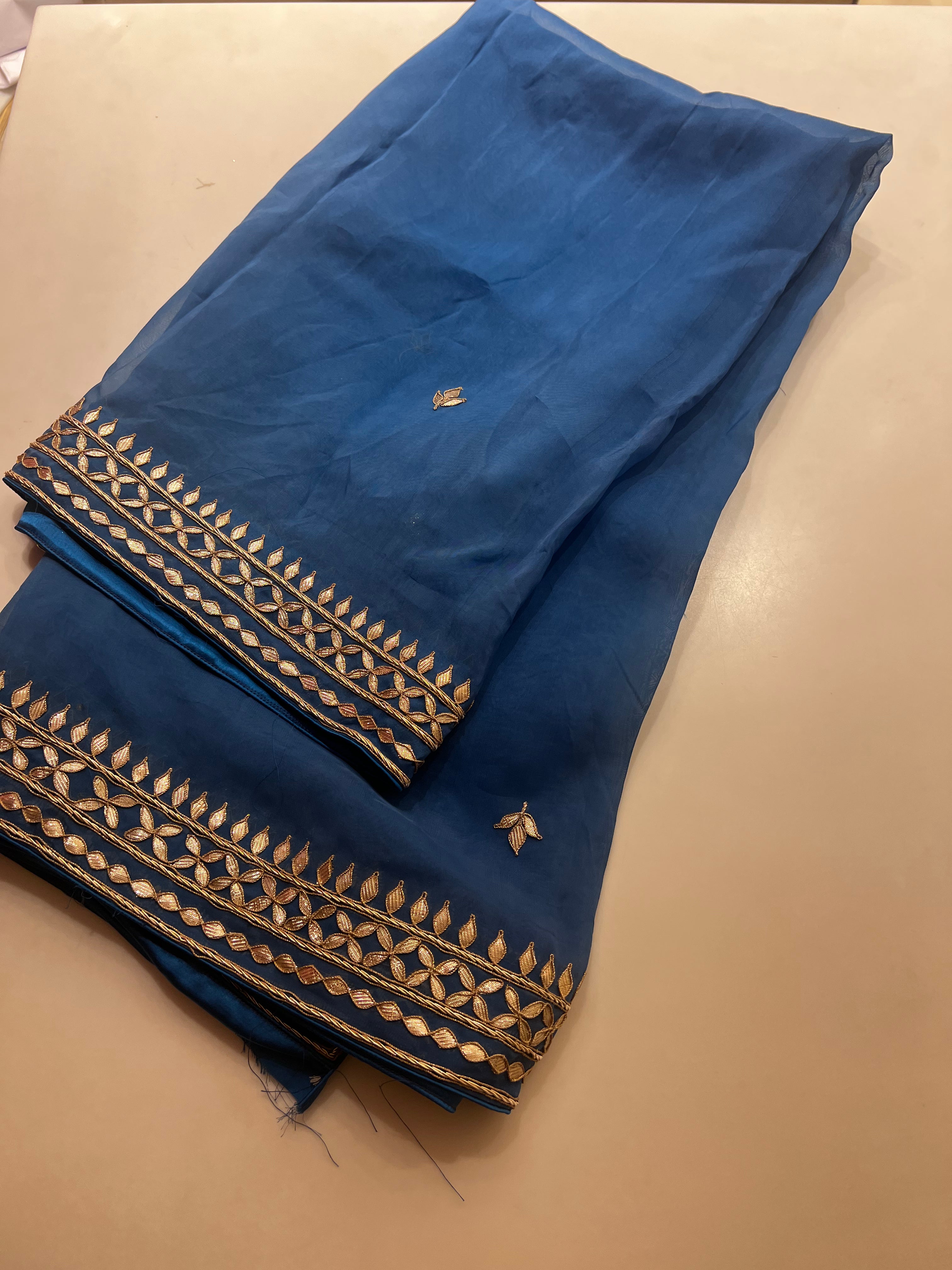 Peacock blue Gotapatti Organza saree