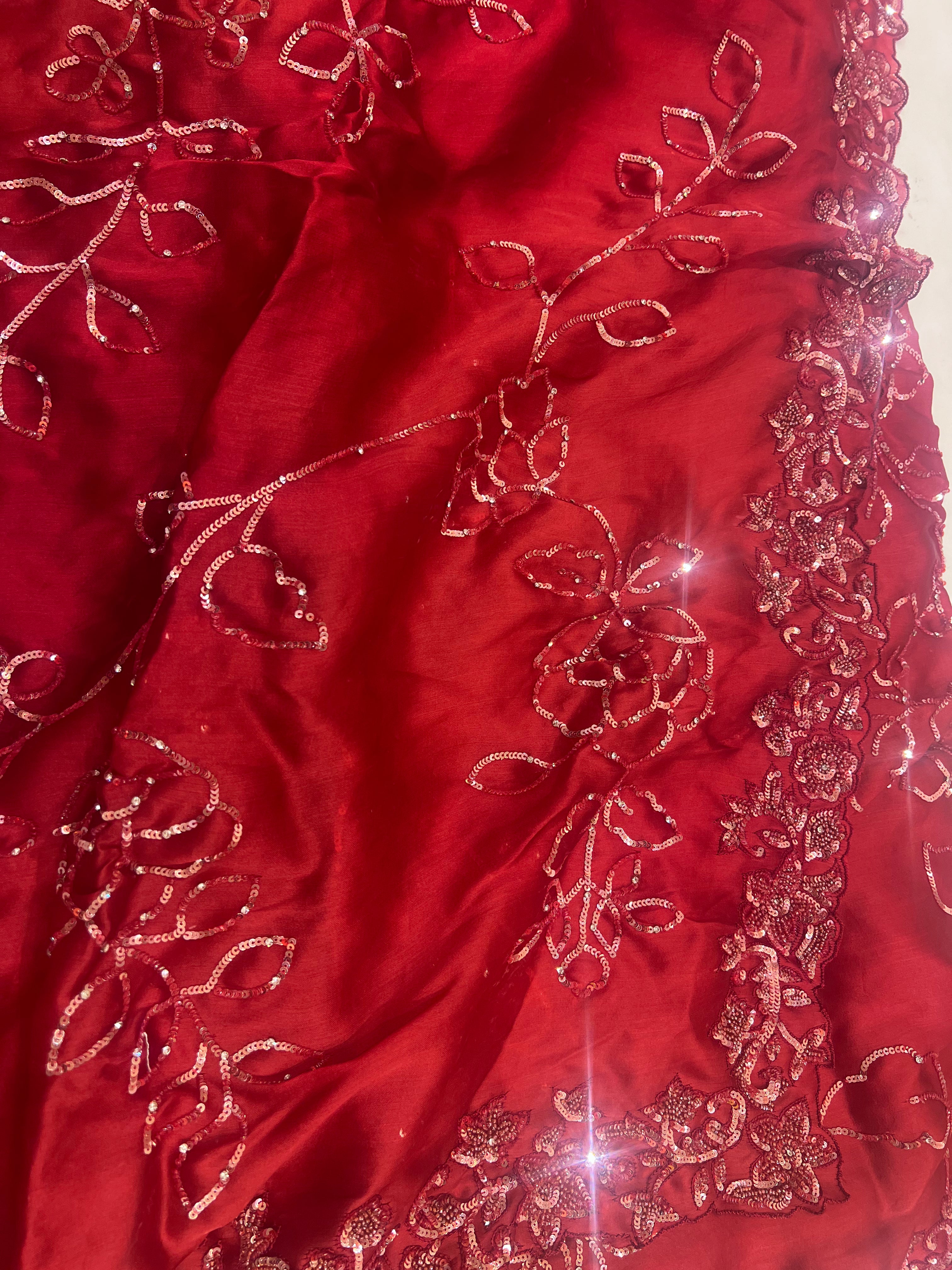 Hot Red cocktail saree
