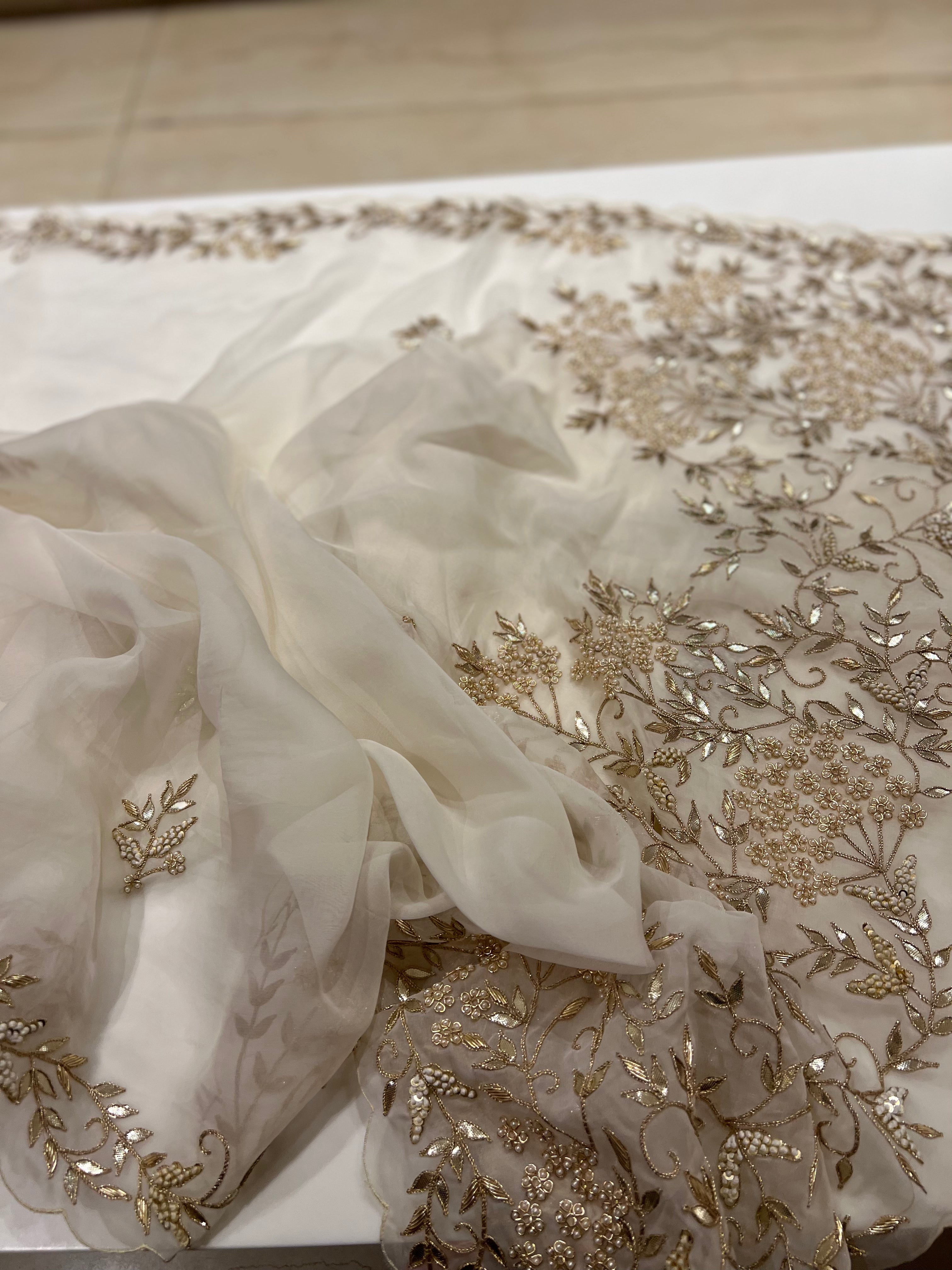 Ivory organza saree